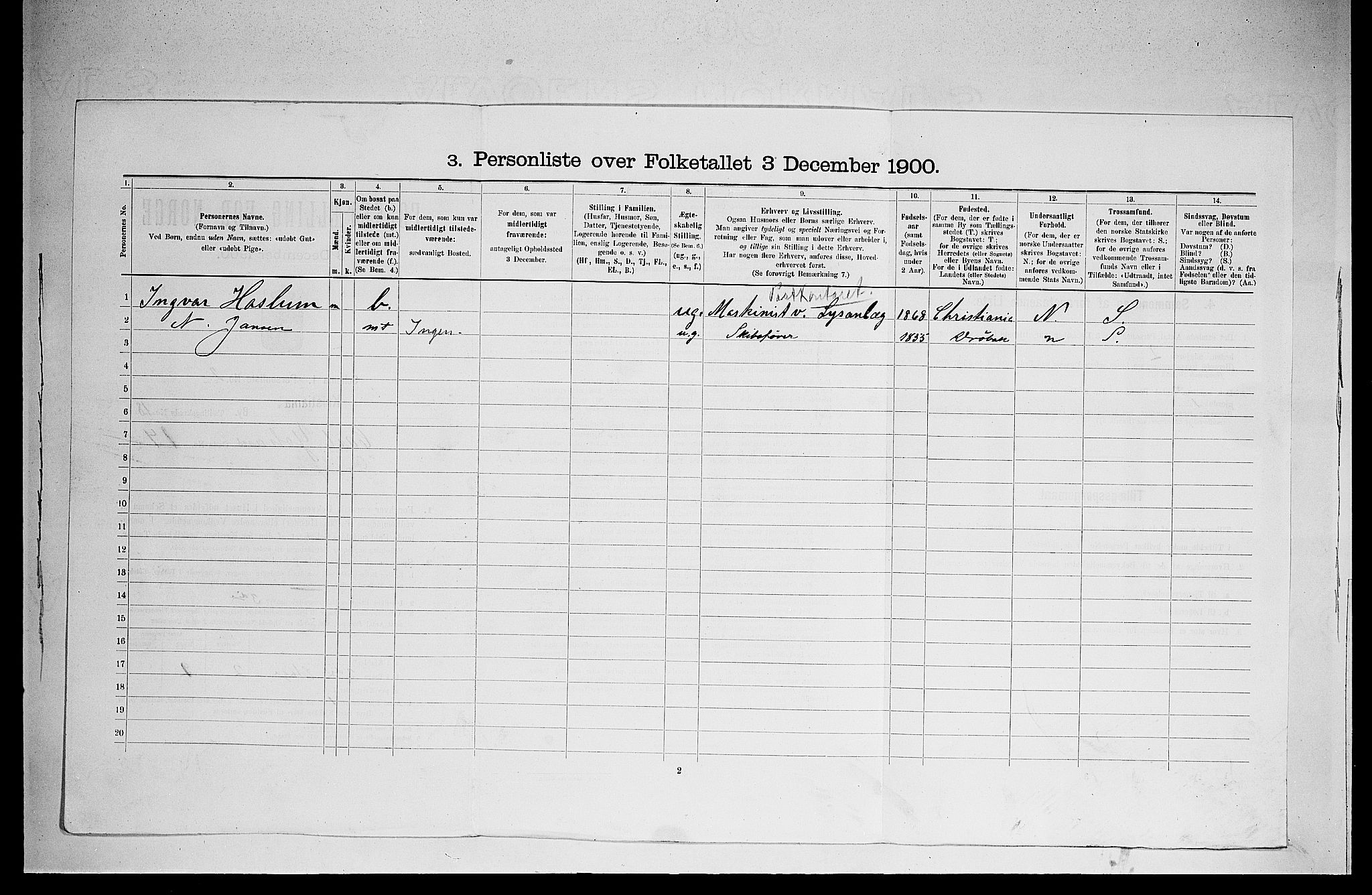 SAO, Folketelling 1900 for 0301 Kristiania kjøpstad, 1900, s. 11397