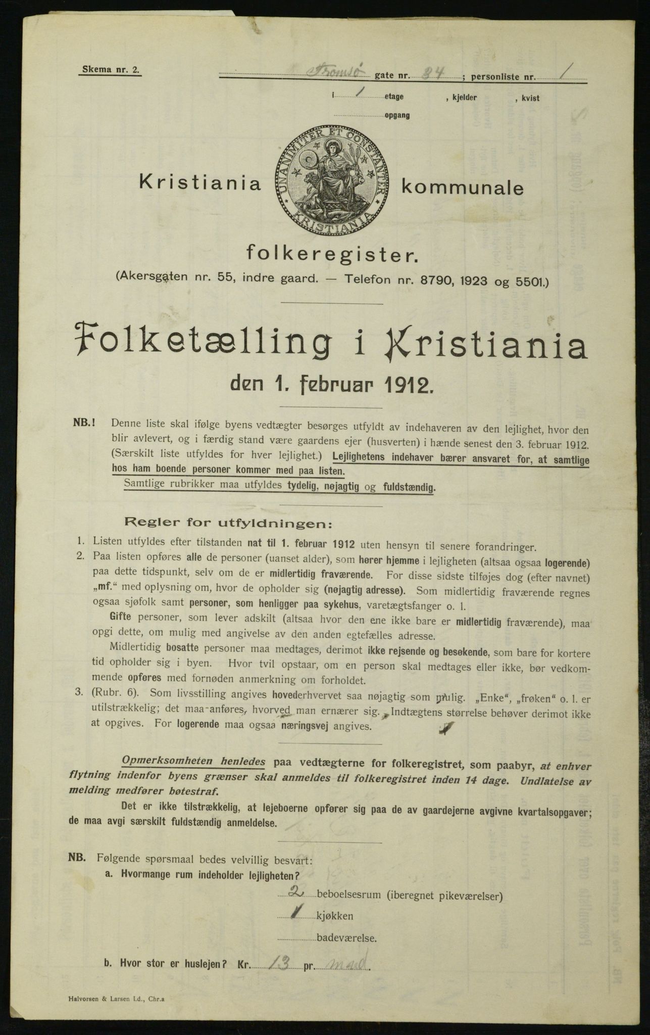 OBA, Kommunal folketelling 1.2.1912 for Kristiania, 1912, s. 116003