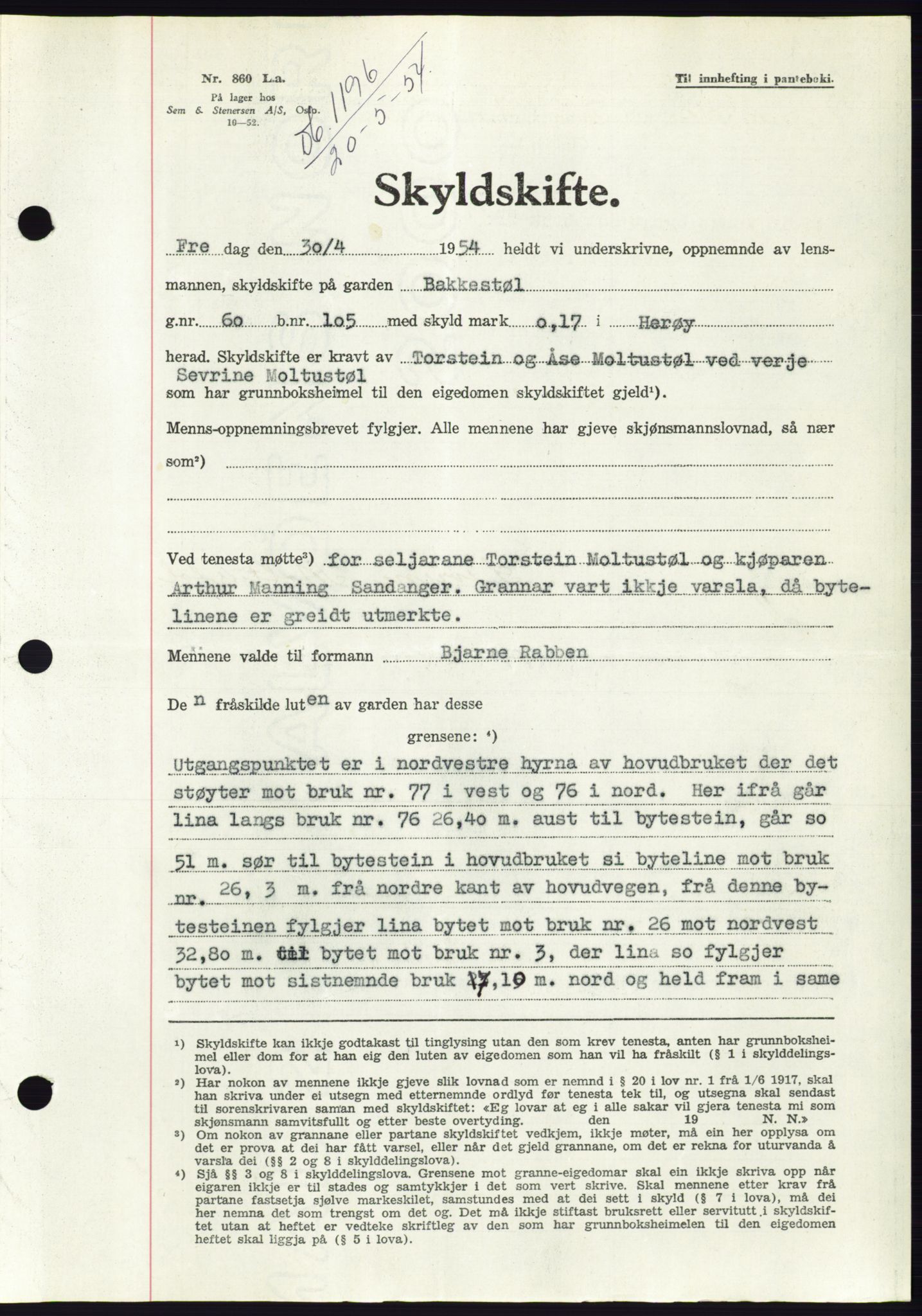 Søre Sunnmøre sorenskriveri, SAT/A-4122/1/2/2C/L0097: Pantebok nr. 23A, 1954-1954, Dagboknr: 1196/1954
