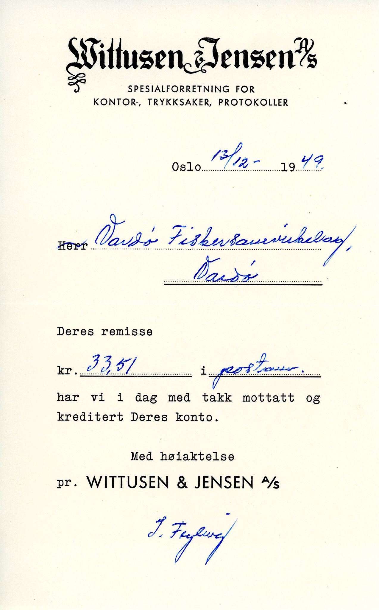 Vardø Fiskersamvirkelag, VAMU/A-0037/D/Da/L0004: Korrespondanse Ko-Ma, 1945-1950
