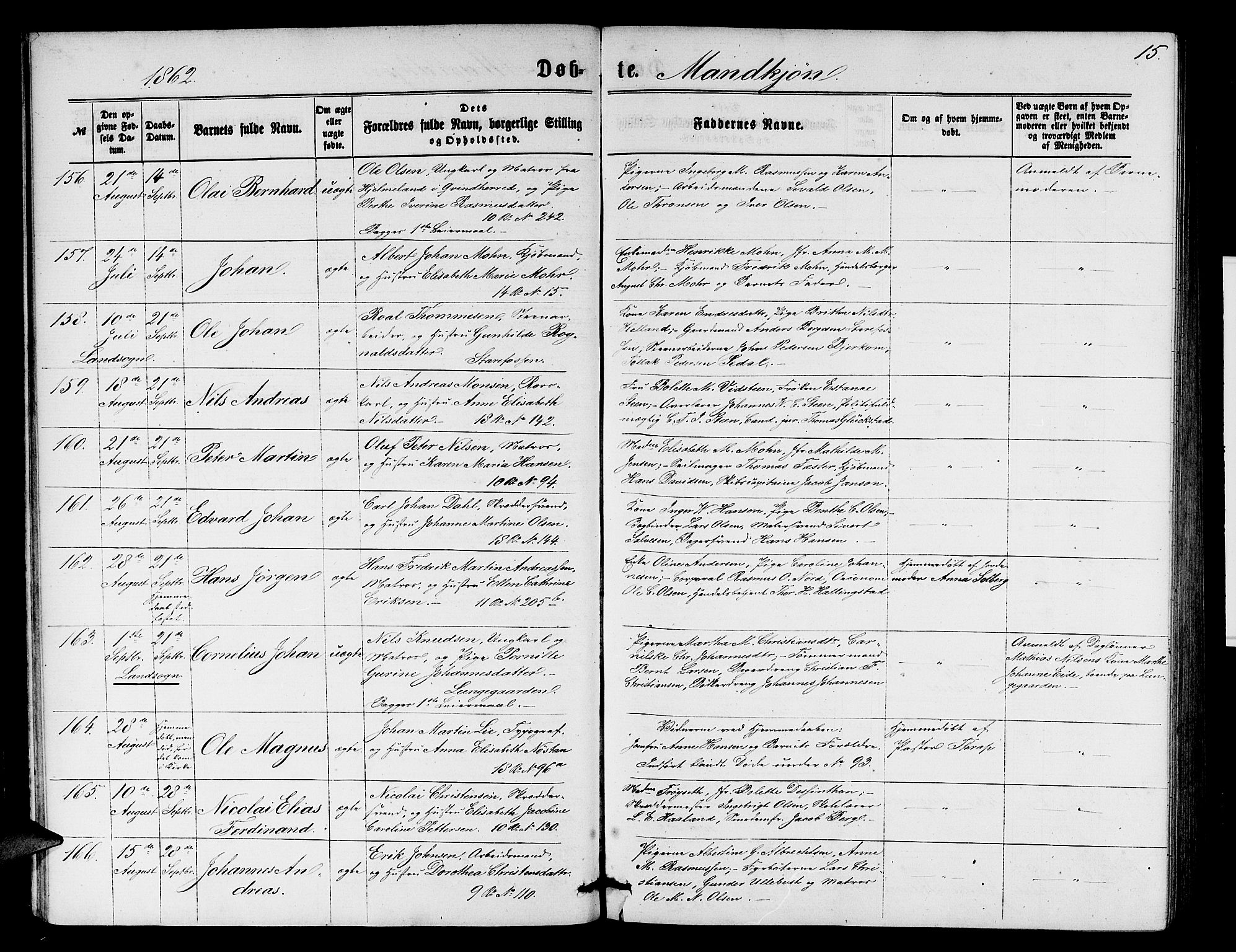 Domkirken sokneprestembete, AV/SAB-A-74801/H/Hab/L0012: Klokkerbok nr. B 5, 1862-1869, s. 15