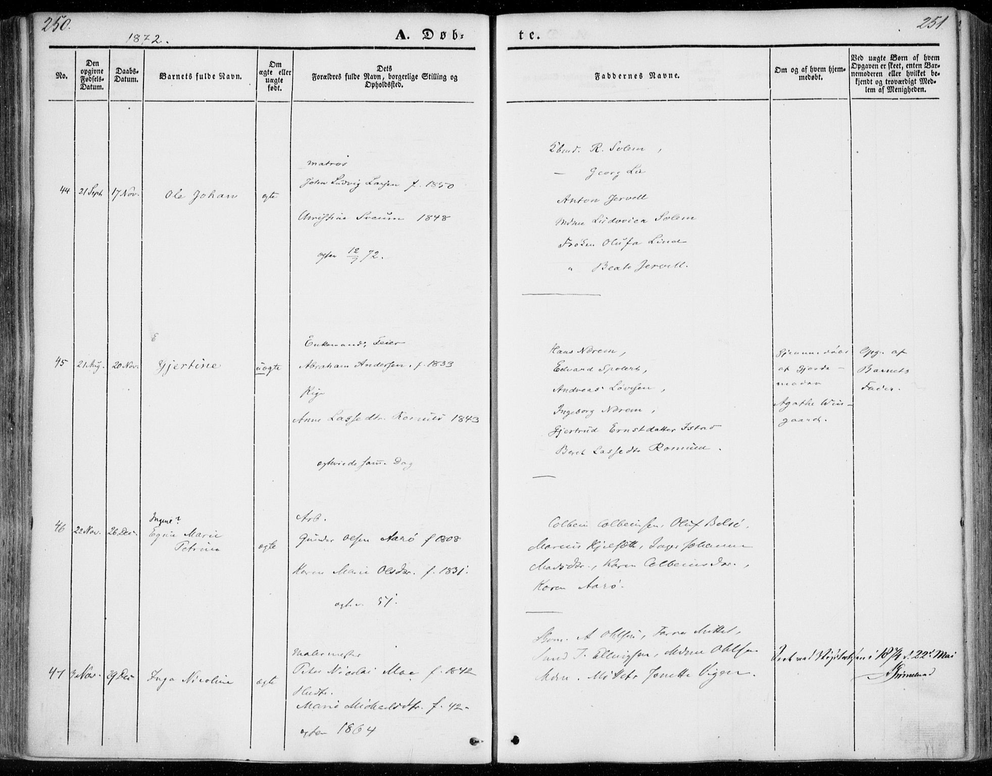Ministerialprotokoller, klokkerbøker og fødselsregistre - Møre og Romsdal, SAT/A-1454/558/L0689: Ministerialbok nr. 558A03, 1843-1872, s. 250-251