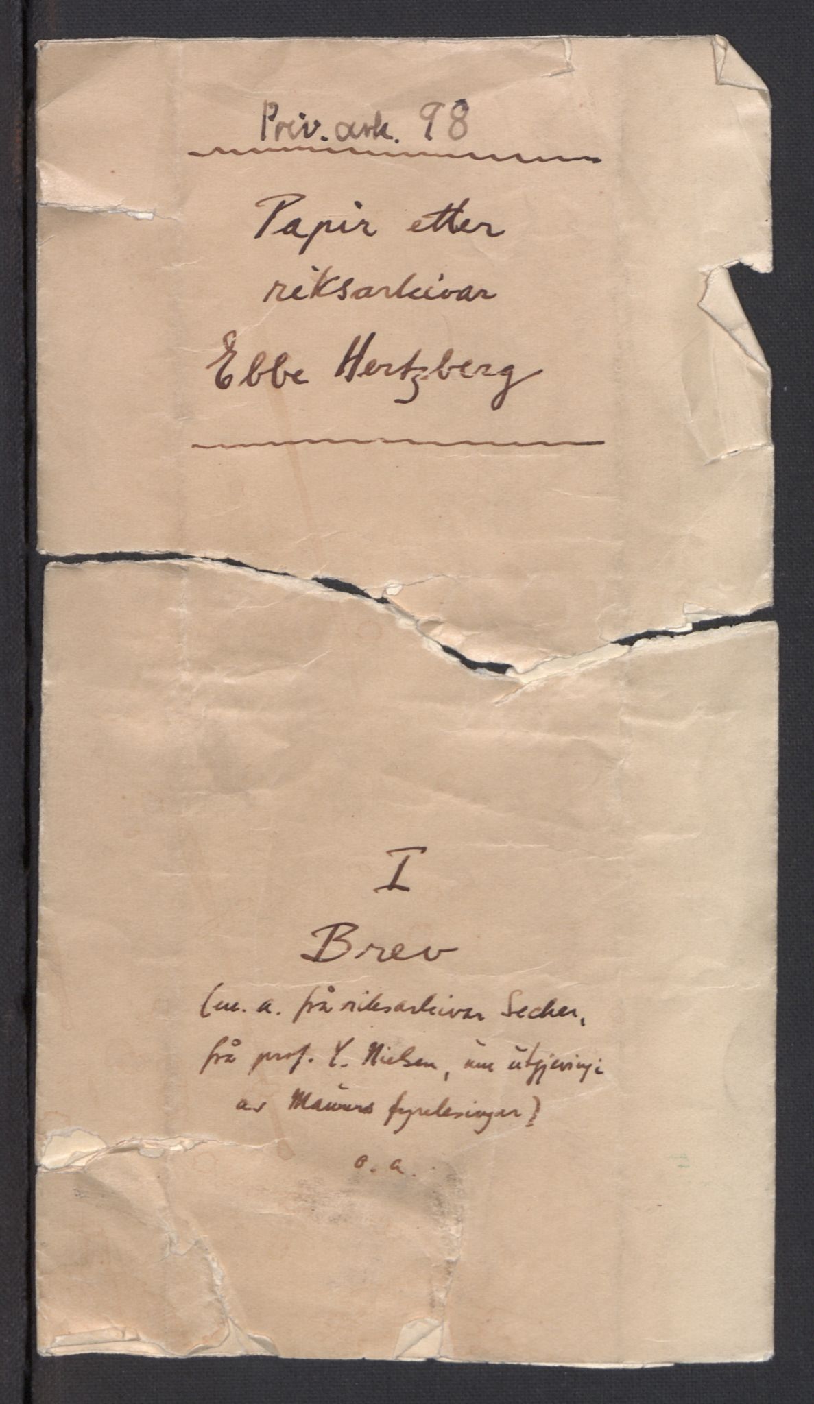 Hertzberg, Ebbe, RA/PA-0098/F/L0001: Brev, manuskripter m.m., 1903-1911