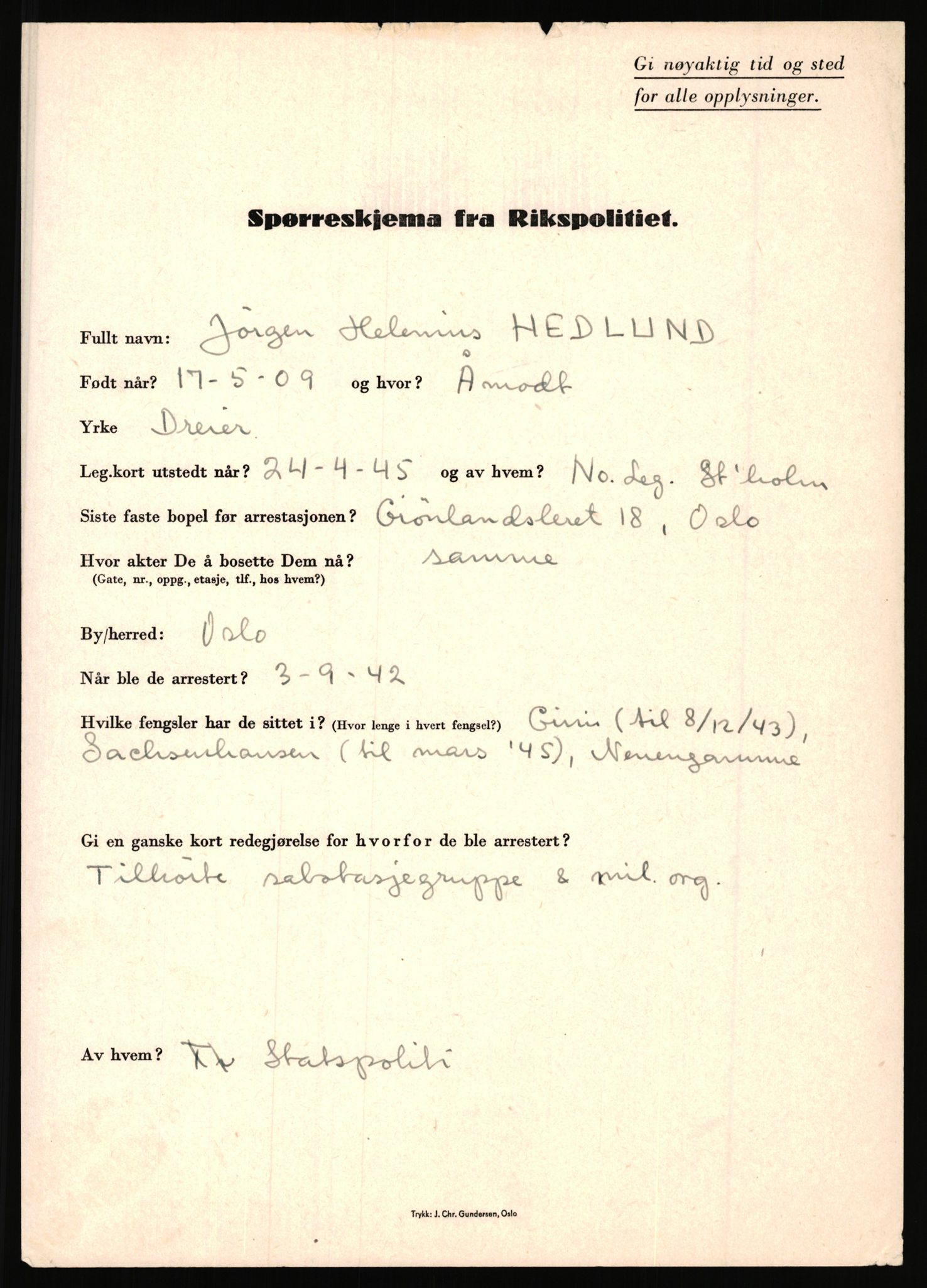 Rikspolitisjefen, AV/RA-S-1560/L/L0006: Hansen, Adolf Boye - Hemstad, Gunnar, 1940-1945, s. 899