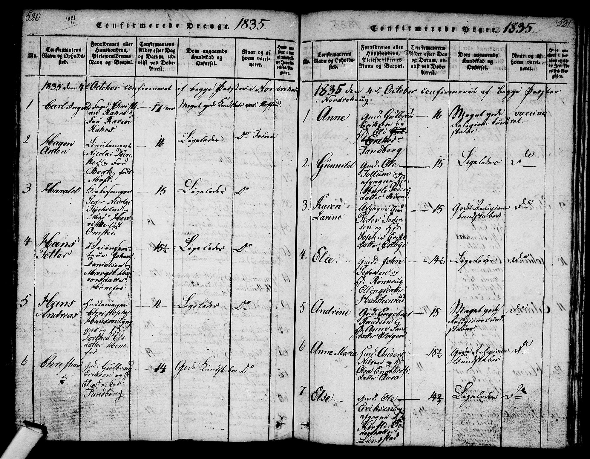 Norderhov kirkebøker, AV/SAKO-A-237/G/Ga/L0003: Klokkerbok nr. I 3 /1, 1814-1876, s. 520-521