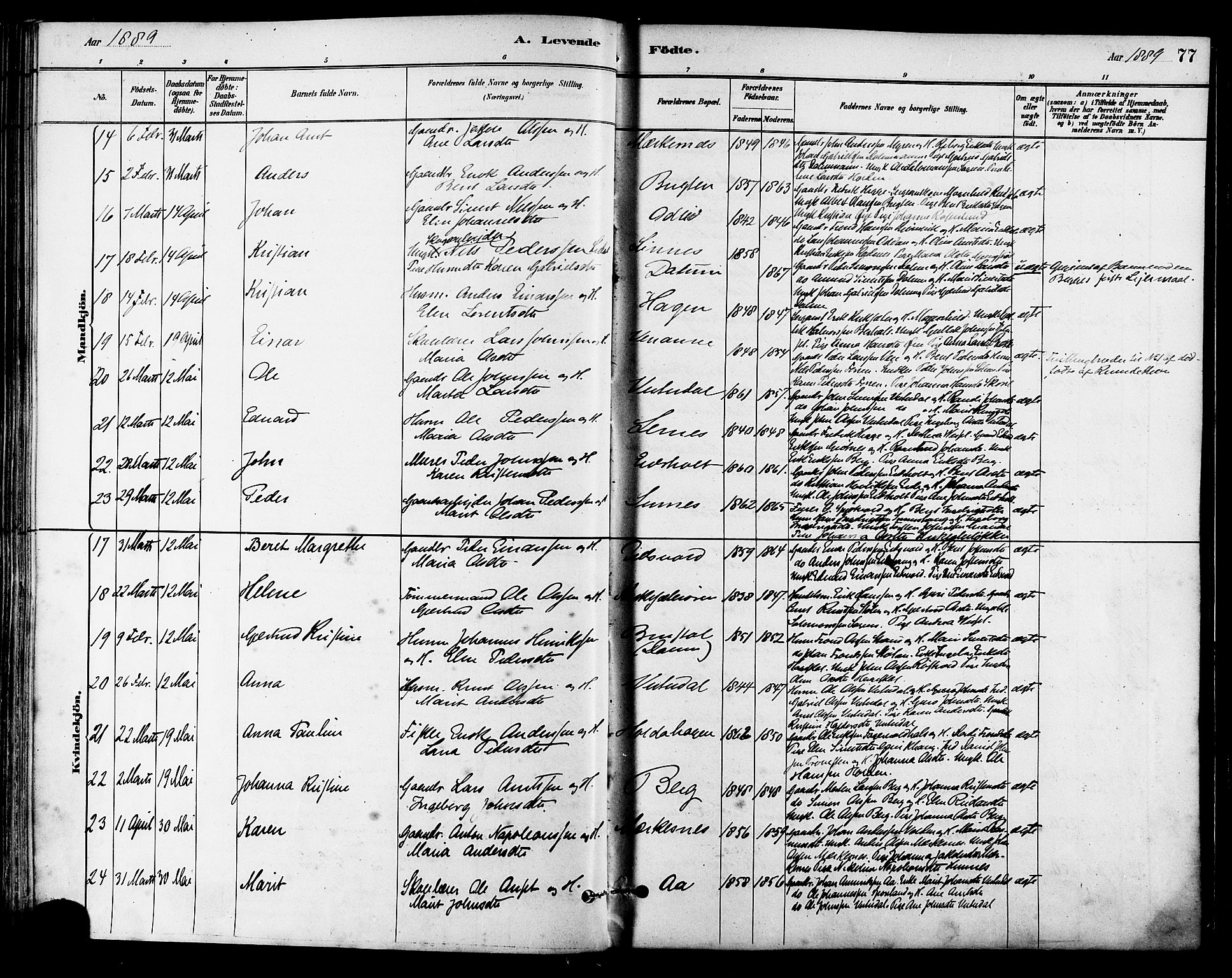 Ministerialprotokoller, klokkerbøker og fødselsregistre - Sør-Trøndelag, SAT/A-1456/630/L0496: Ministerialbok nr. 630A09, 1879-1895, s. 77