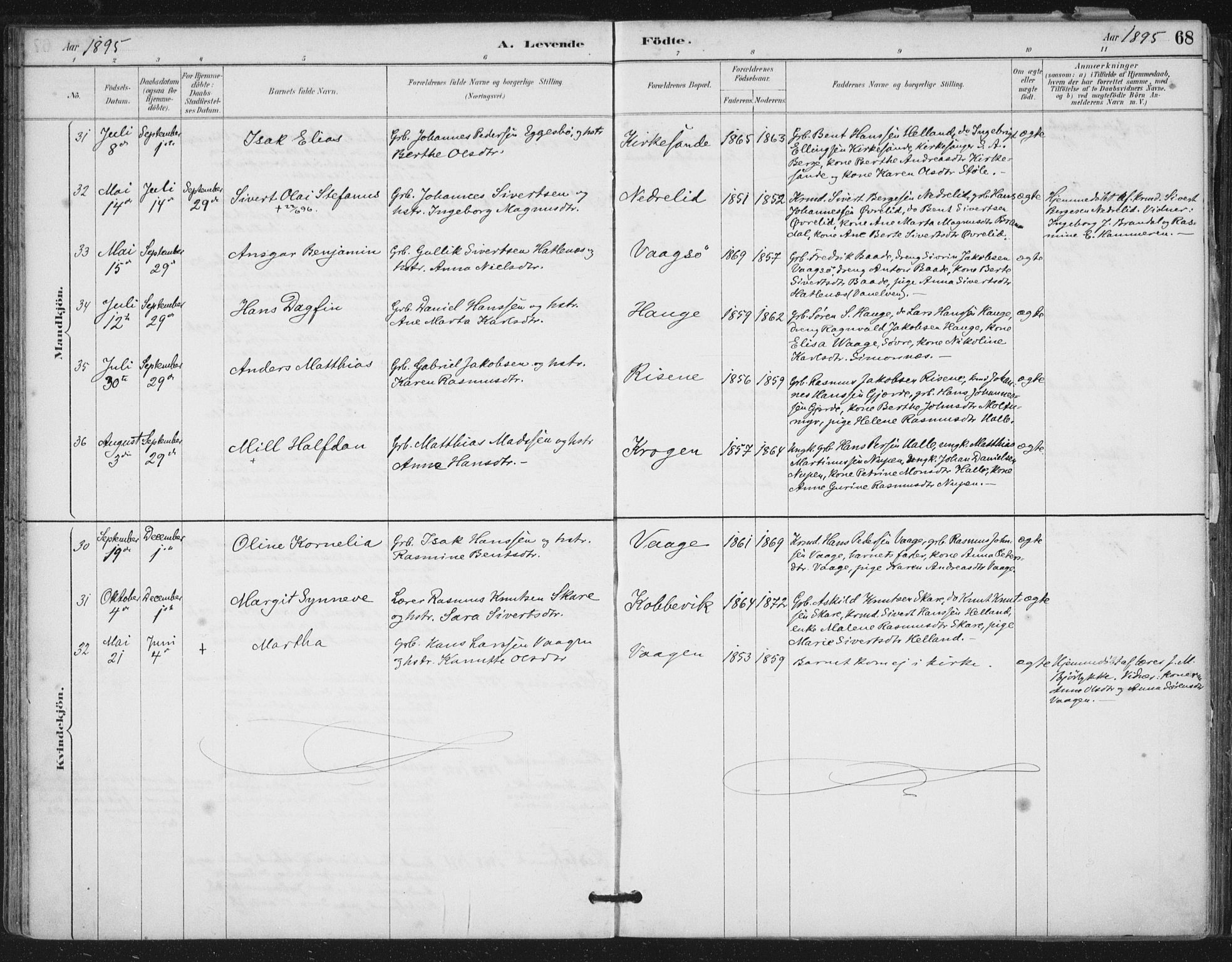 Ministerialprotokoller, klokkerbøker og fødselsregistre - Møre og Romsdal, SAT/A-1454/503/L0037: Ministerialbok nr. 503A05, 1884-1900, s. 68