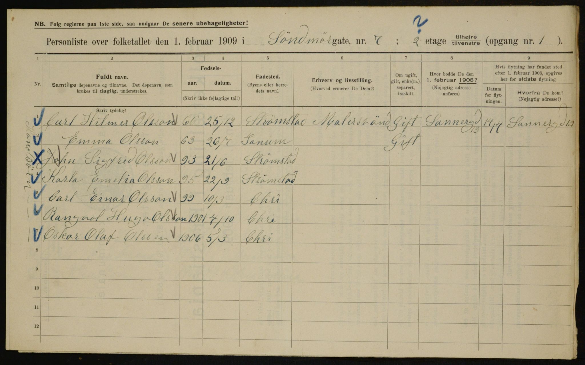 OBA, Kommunal folketelling 1.2.1909 for Kristiania kjøpstad, 1909, s. 94754