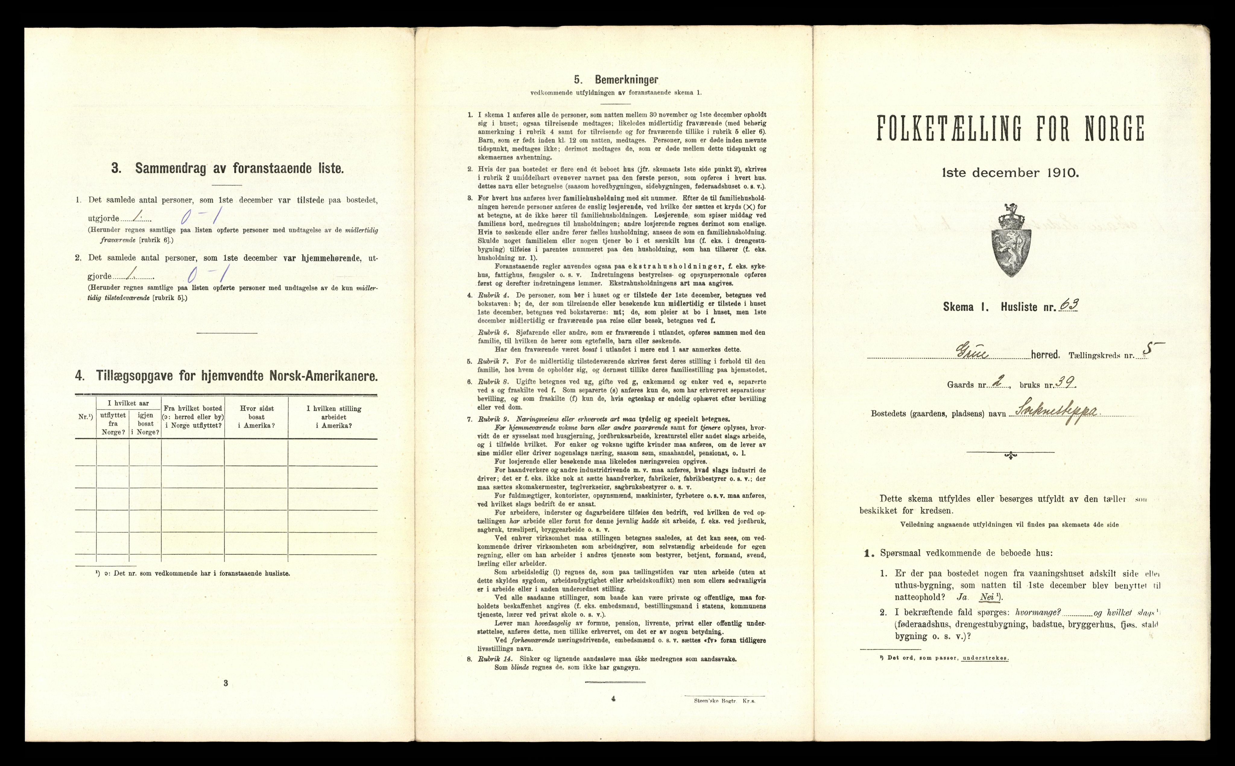 RA, Folketelling 1910 for 0423 Grue herred, 1910, s. 1061