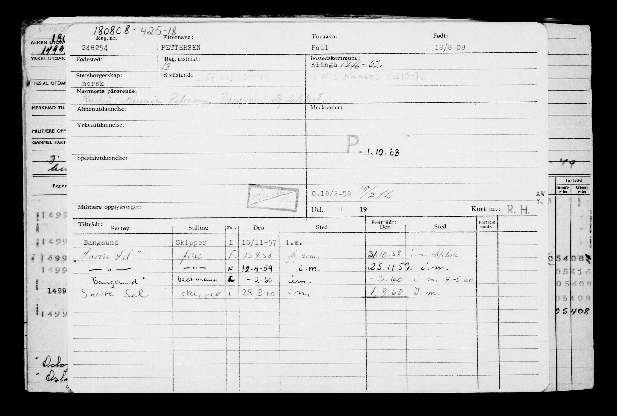 Direktoratet for sjømenn, RA/S-3545/G/Gb/L0078: Hovedkort, 1908, s. 707