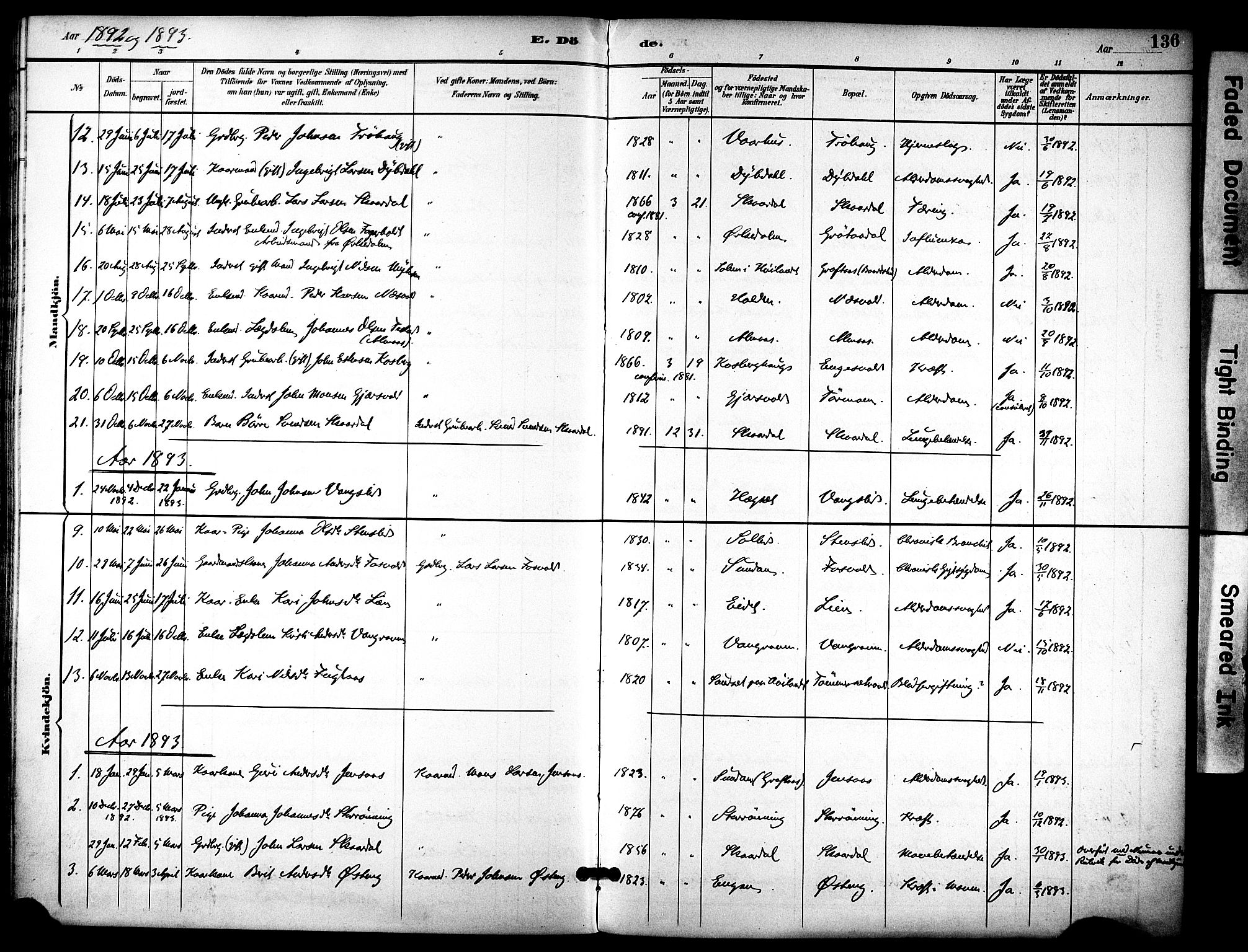 Ministerialprotokoller, klokkerbøker og fødselsregistre - Sør-Trøndelag, AV/SAT-A-1456/686/L0984: Ministerialbok nr. 686A02, 1891-1906, s. 136