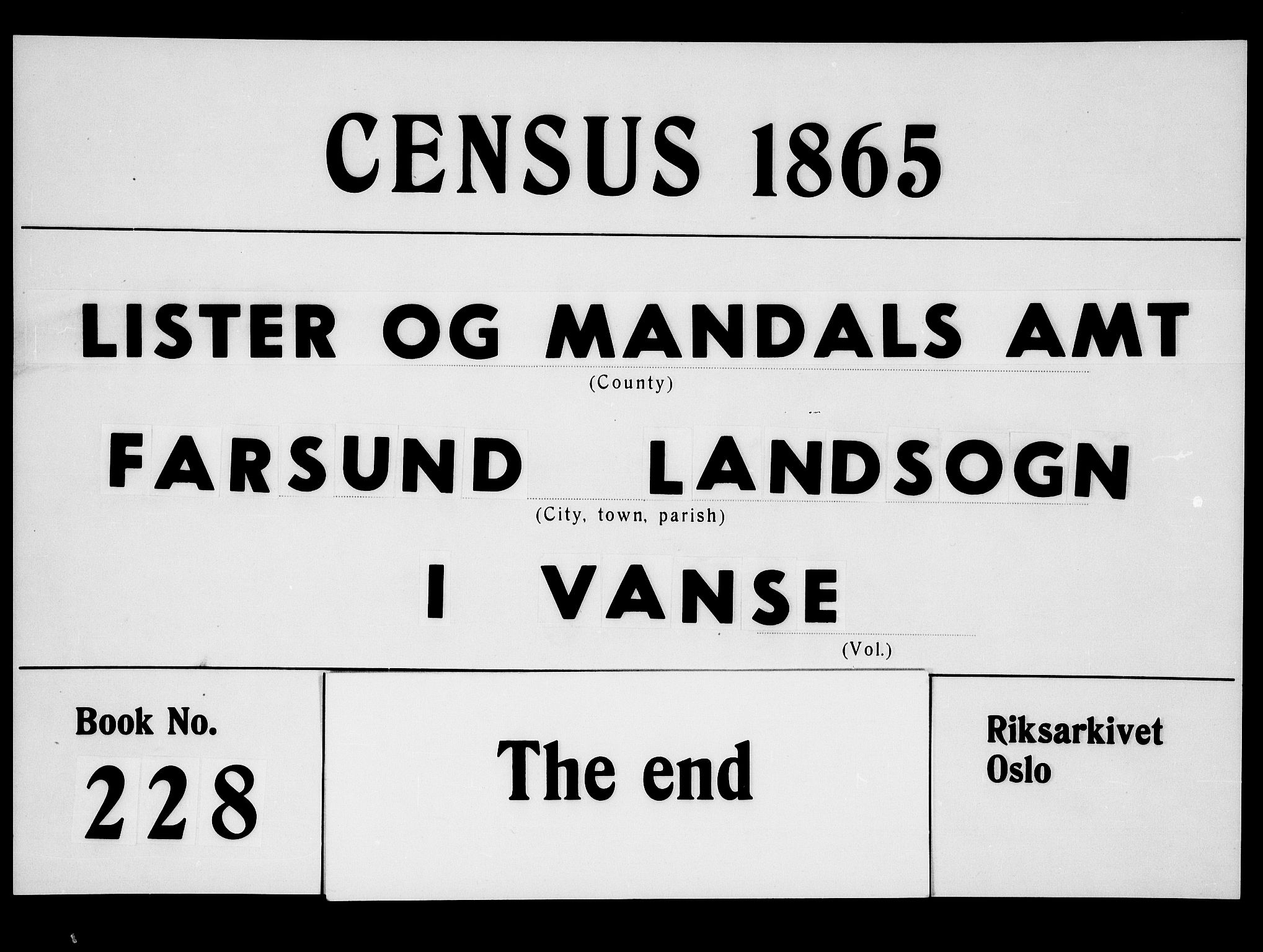 RA, Folketelling 1865 for 1041L Vanse prestegjeld, Vanse sokn og Farsund landsokn, 1865, s. 259