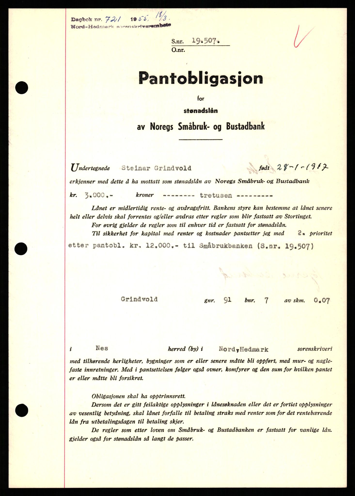 Nord-Hedmark sorenskriveri, SAH/TING-012/H/Hb/Hbf/L0032: Pantebok nr. B32, 1955-1955, Dagboknr: 721/1952