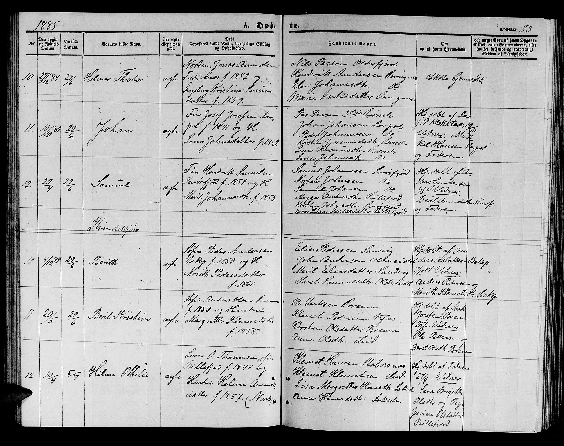 Kistrand/Porsanger sokneprestembete, AV/SATØ-S-1351/H/Hb/L0003.klokk: Klokkerbok nr. 3, 1874-1885, s. 83