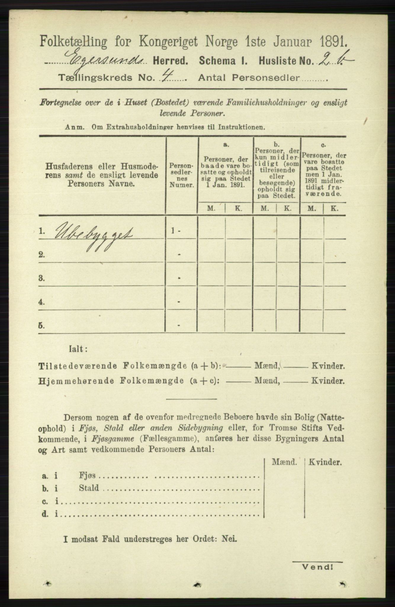 RA, Folketelling 1891 for 1116 Eigersund herred, 1891, s. 1539