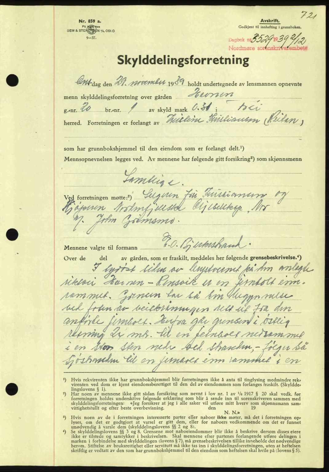 Nordmøre sorenskriveri, SAT/A-4132/1/2/2Ca: Pantebok nr. A87, 1939-1940, Dagboknr: 3529/1939