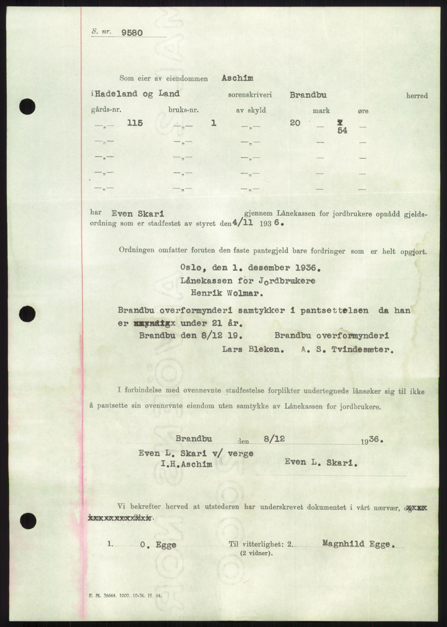 Hadeland og Land tingrett, SAH/TING-010/H/Hb/Hbc/L0002: Pantebok nr. B2, 1936-1937, Dagboknr: 2873/1936