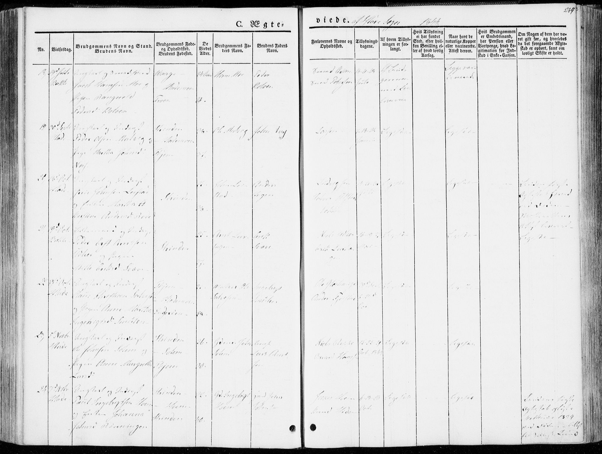 Ministerialprotokoller, klokkerbøker og fødselsregistre - Sør-Trøndelag, SAT/A-1456/606/L0290: Ministerialbok nr. 606A05, 1841-1847, s. 249