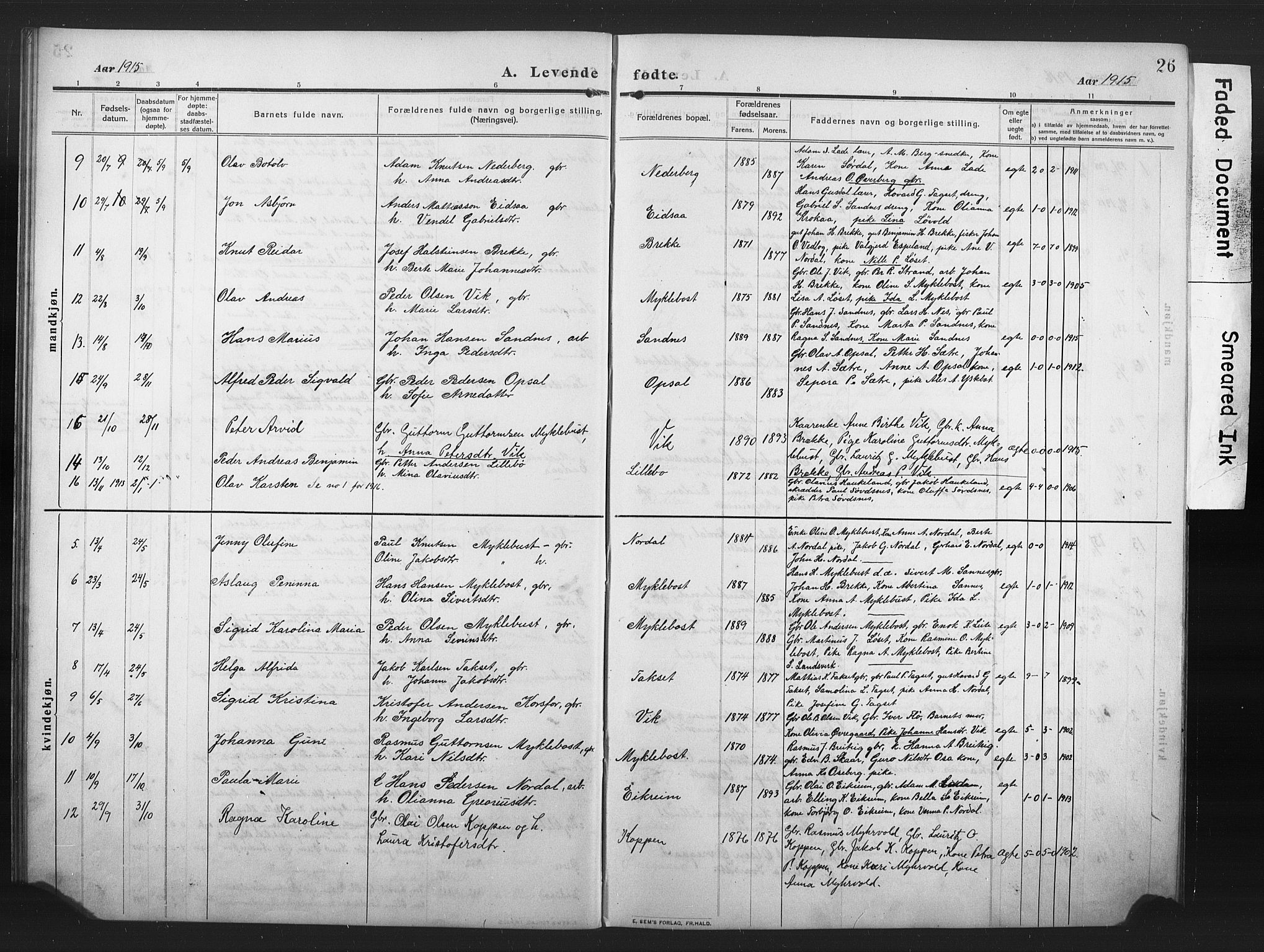 Ministerialprotokoller, klokkerbøker og fødselsregistre - Møre og Romsdal, AV/SAT-A-1454/502/L0028: Klokkerbok nr. 502C02, 1909-1932, s. 26