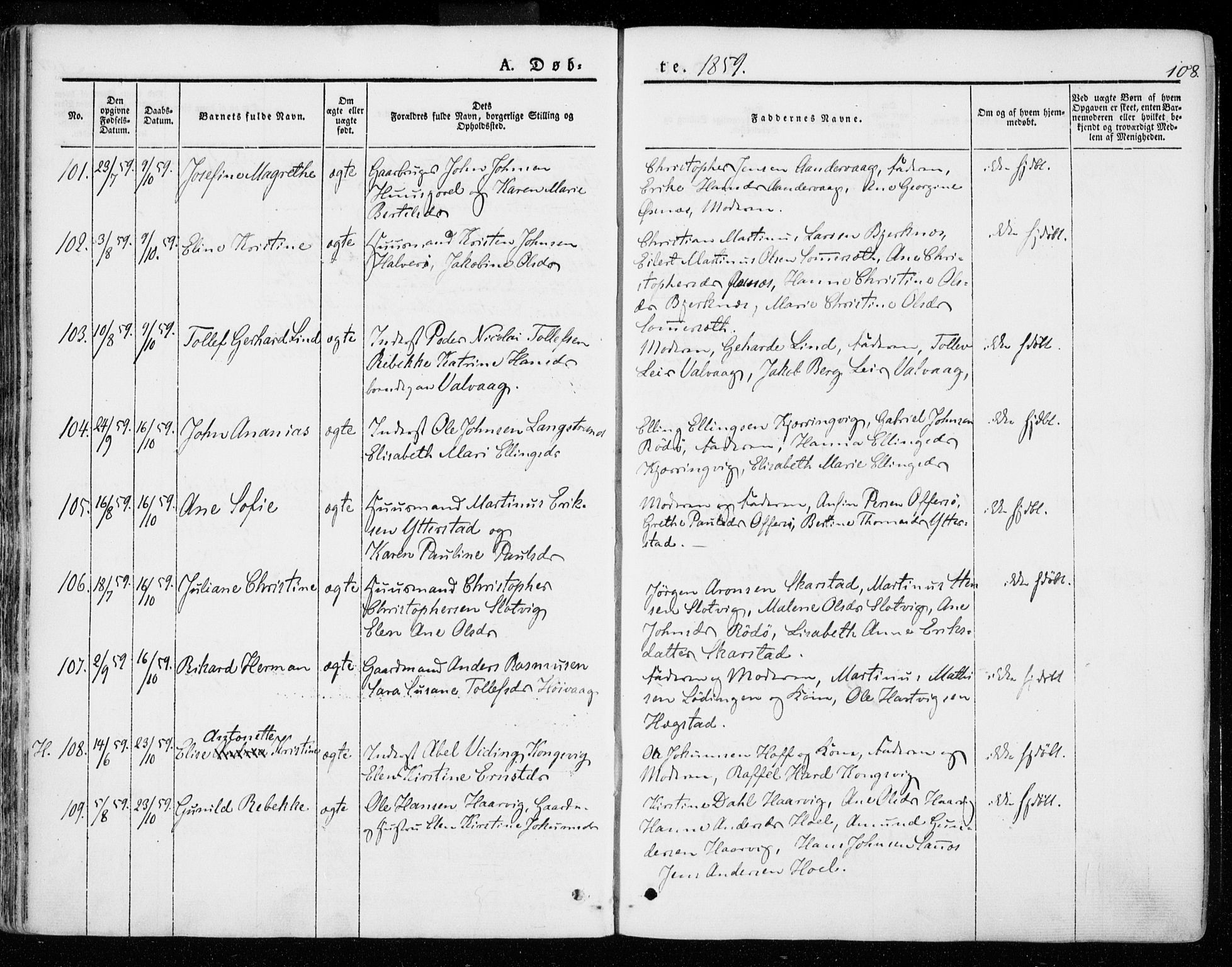 Ministerialprotokoller, klokkerbøker og fødselsregistre - Nordland, AV/SAT-A-1459/872/L1033: Ministerialbok nr. 872A08, 1840-1863, s. 108