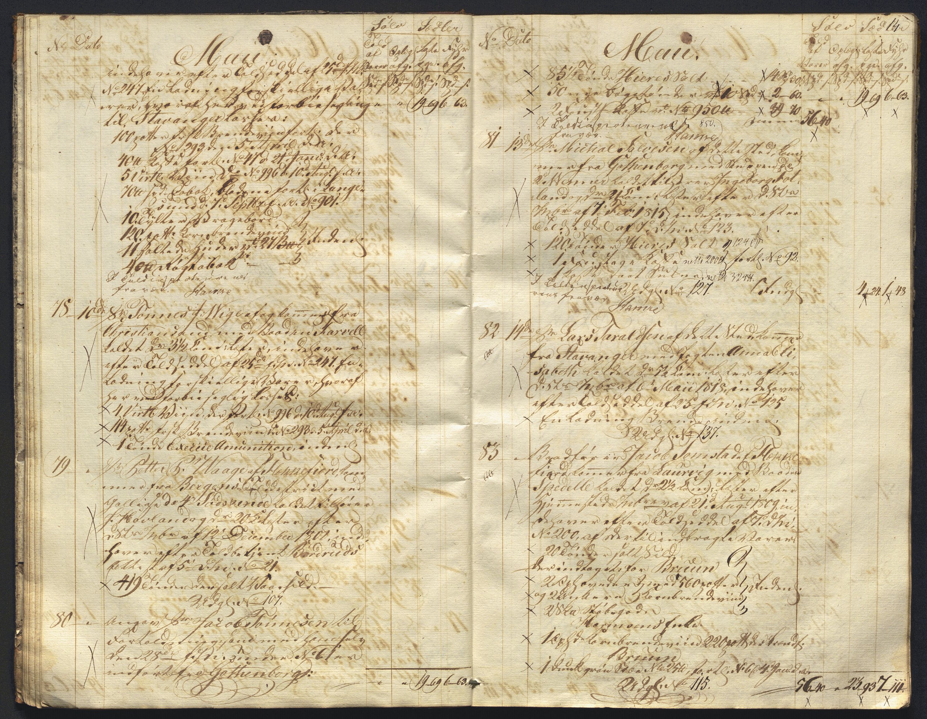 Revisjonsdepartementet, 2. revisjonskontor, AV/RA-S-1115/E/E015/L0059: Egersund: Tollbok, 1825, s. 13b-14a