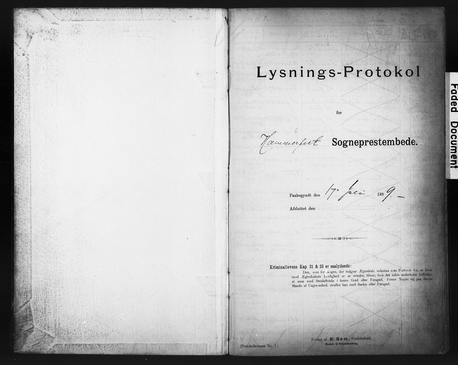 Hammerfest sokneprestkontor, SATØ/S-1347/I/Ib/L0071: Lysningsprotokoll nr. 71, 1899-1912