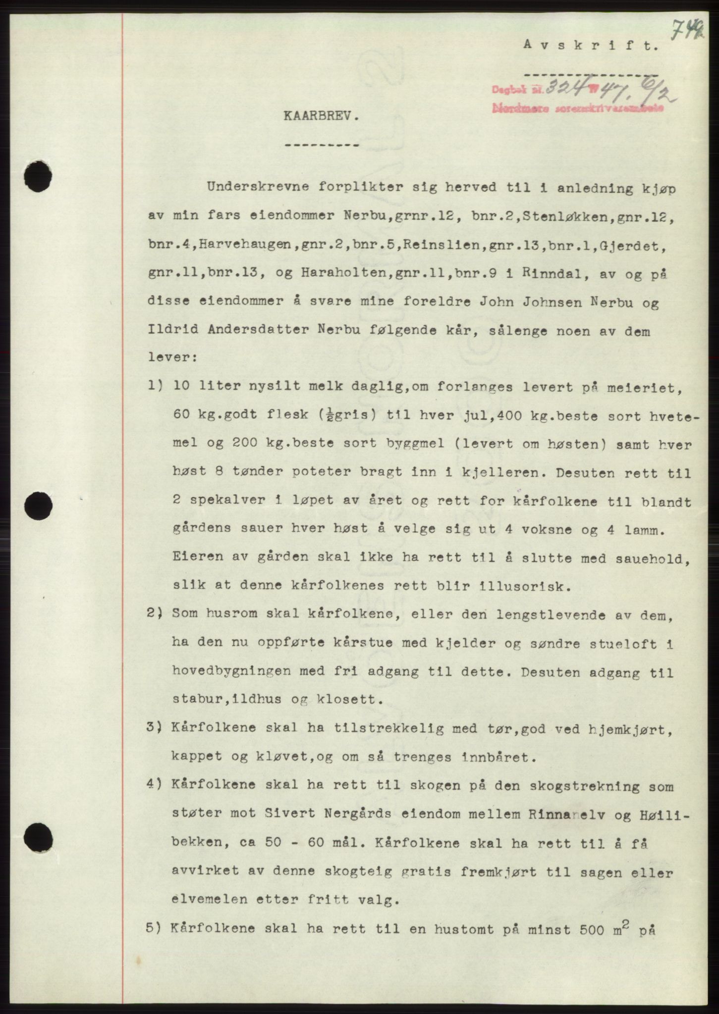 Nordmøre sorenskriveri, SAT/A-4132/1/2/2Ca: Pantebok nr. B95, 1946-1947, Dagboknr: 324/1947