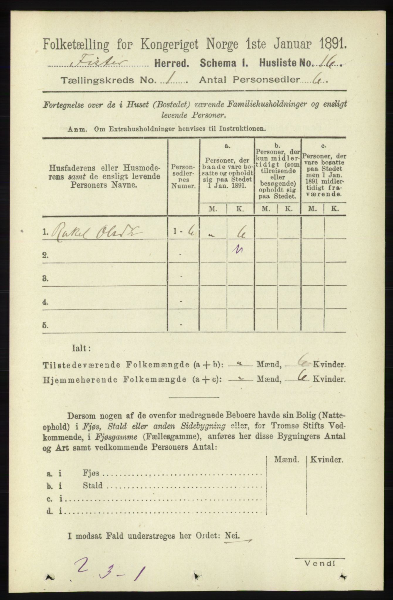 RA, Folketelling 1891 for 1132 Fister herred, 1891, s. 29