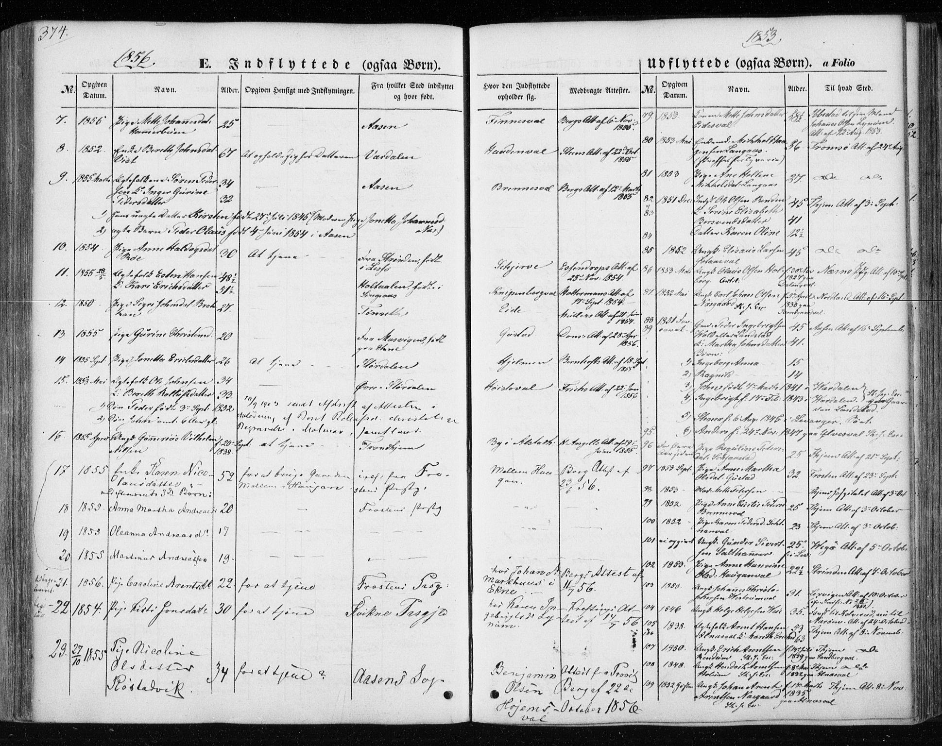 Ministerialprotokoller, klokkerbøker og fødselsregistre - Nord-Trøndelag, SAT/A-1458/717/L0154: Ministerialbok nr. 717A07 /1, 1850-1862, s. 374