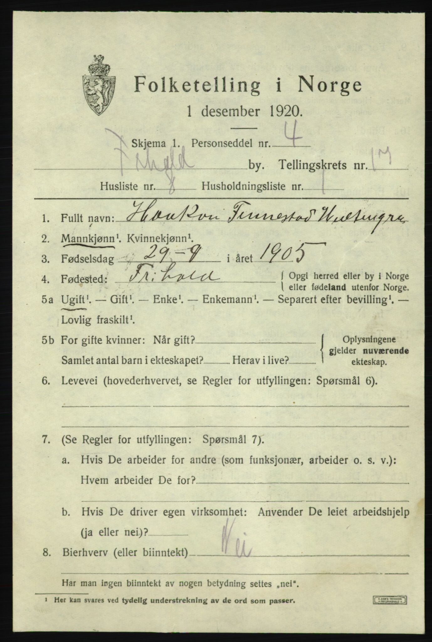 SAO, Folketelling 1920 for 0101 Fredrikshald kjøpstad, 1920, s. 25882
