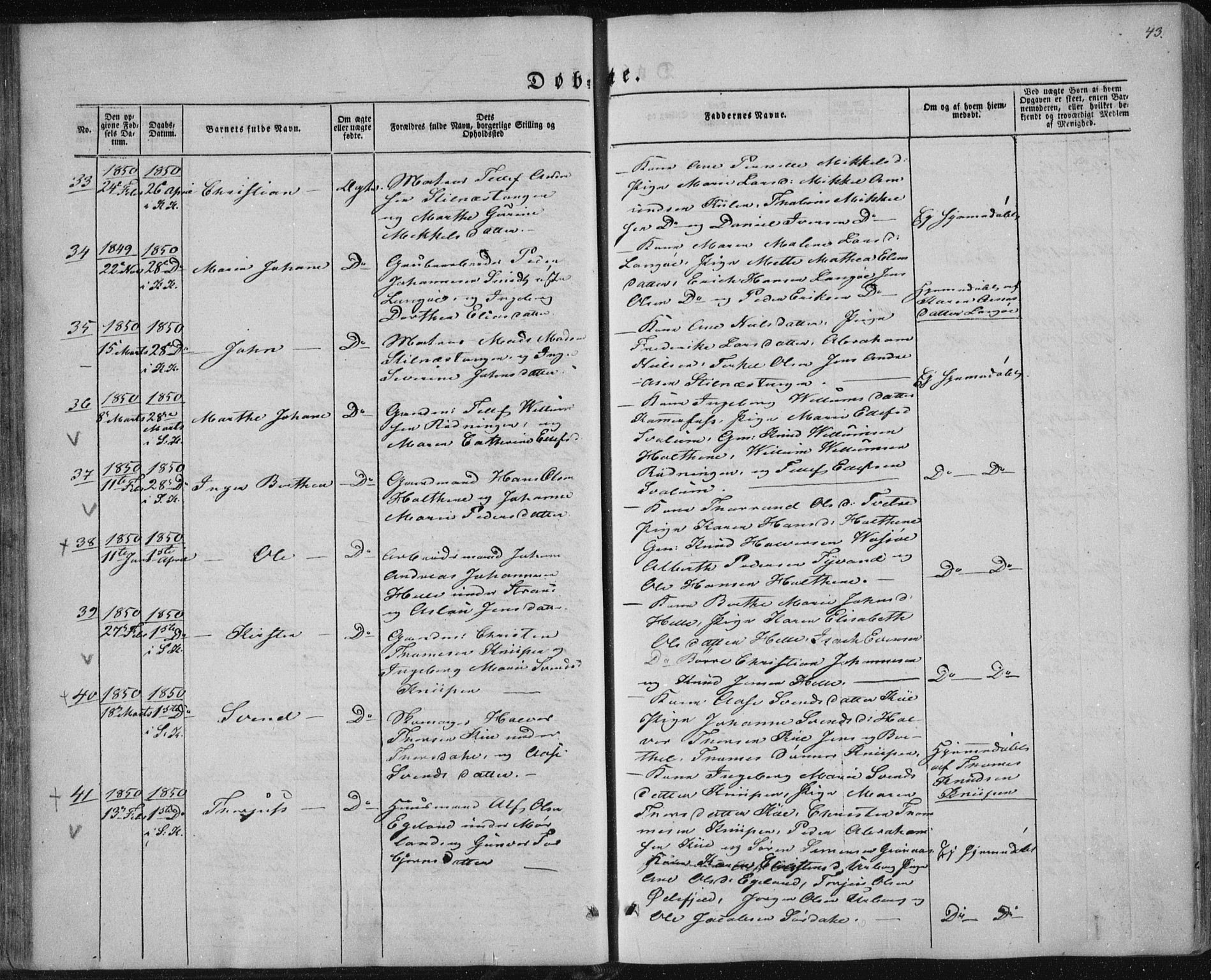 Sannidal kirkebøker, AV/SAKO-A-296/F/Fa/L0008: Ministerialbok nr. 8, 1847-1862, s. 43