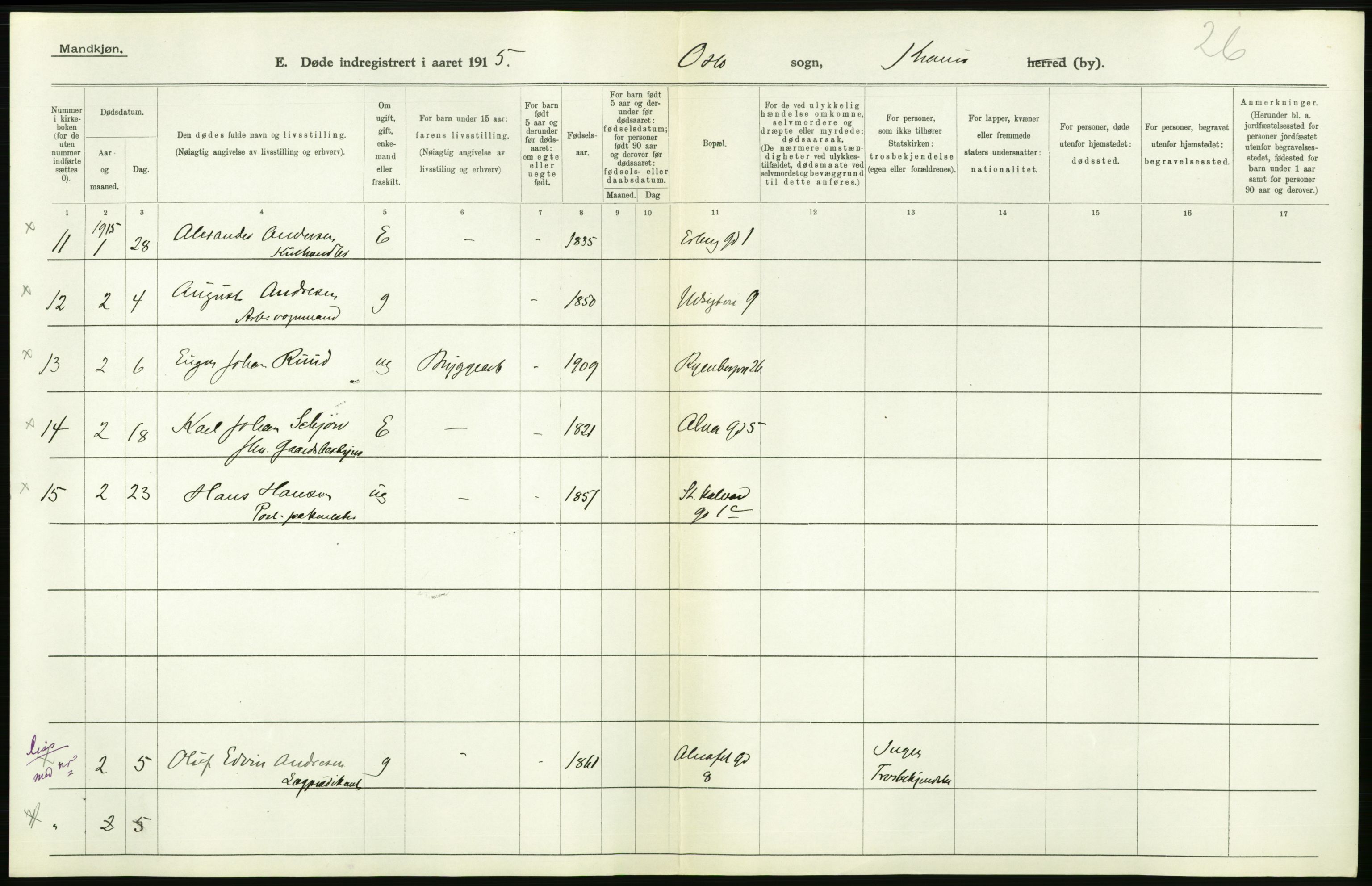 Statistisk sentralbyrå, Sosiodemografiske emner, Befolkning, AV/RA-S-2228/D/Df/Dfb/Dfbe/L0010: Kristiania: Døde, dødfødte., 1915, s. 210