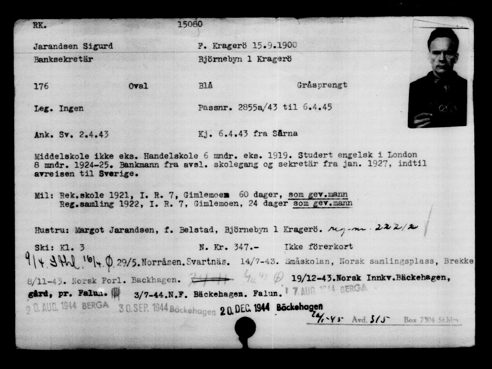 Den Kgl. Norske Legasjons Flyktningskontor, AV/RA-S-6753/V/Va/L0007: Kjesäterkartoteket.  Flyktningenr. 12700-15723, 1940-1945, s. 2737