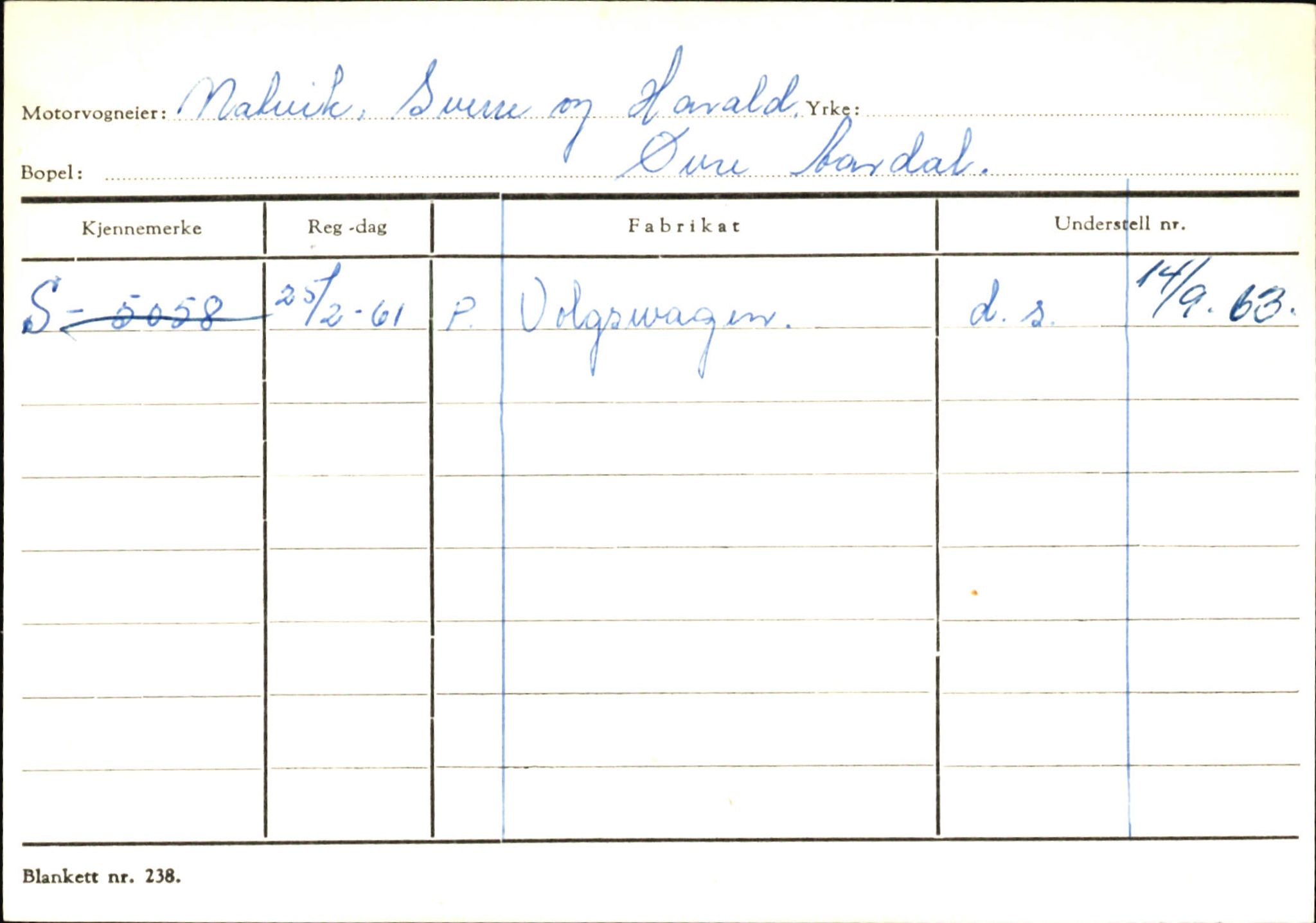 Statens vegvesen, Sogn og Fjordane vegkontor, AV/SAB-A-5301/4/F/L0145: Registerkort Vågsøy S-Å. Årdal I-P, 1945-1975, s. 1924