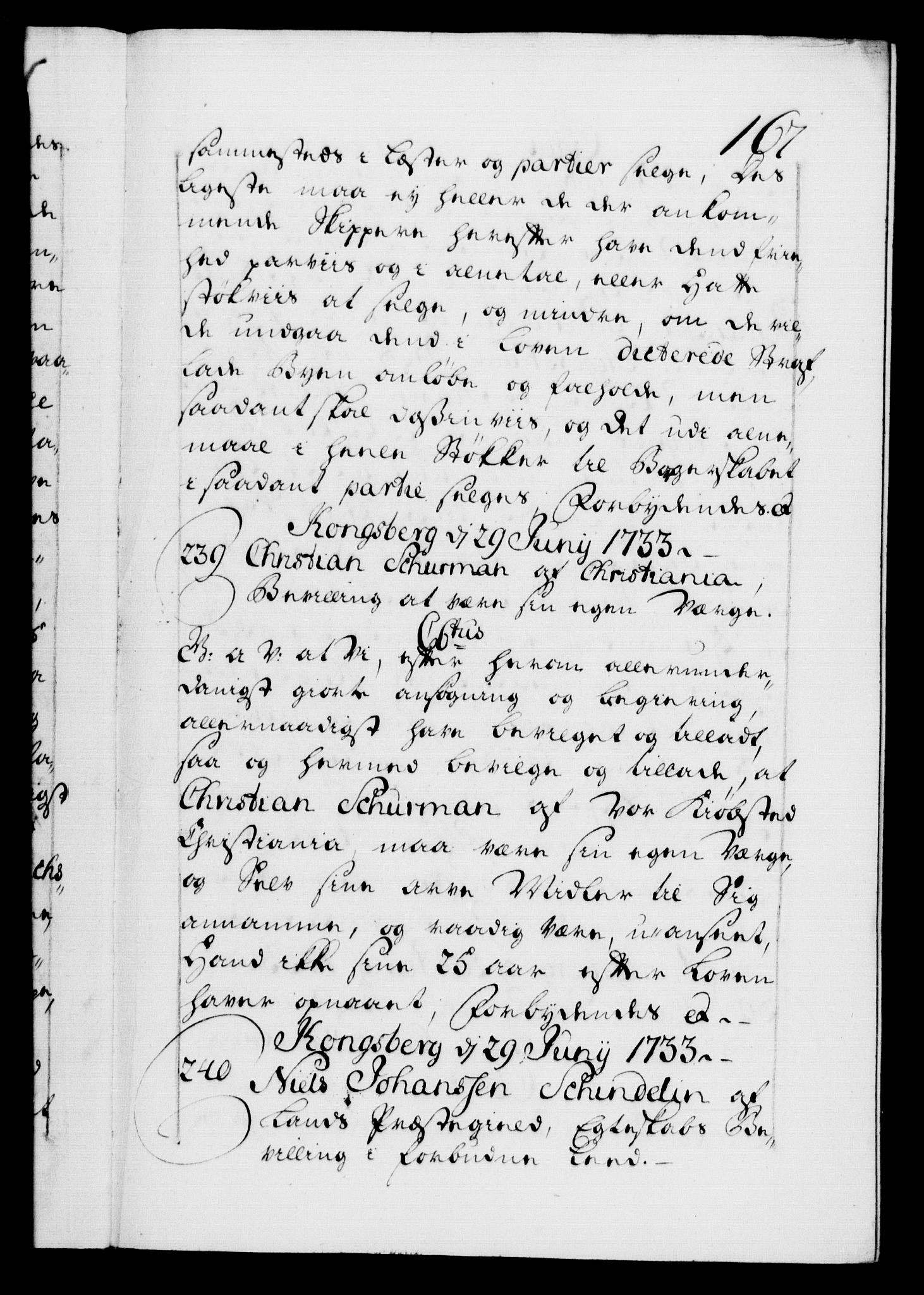 Danske Kanselli 1572-1799, AV/RA-EA-3023/F/Fc/Fca/Fcaa/L0028: Norske registre, 1733-1734, s. 167a