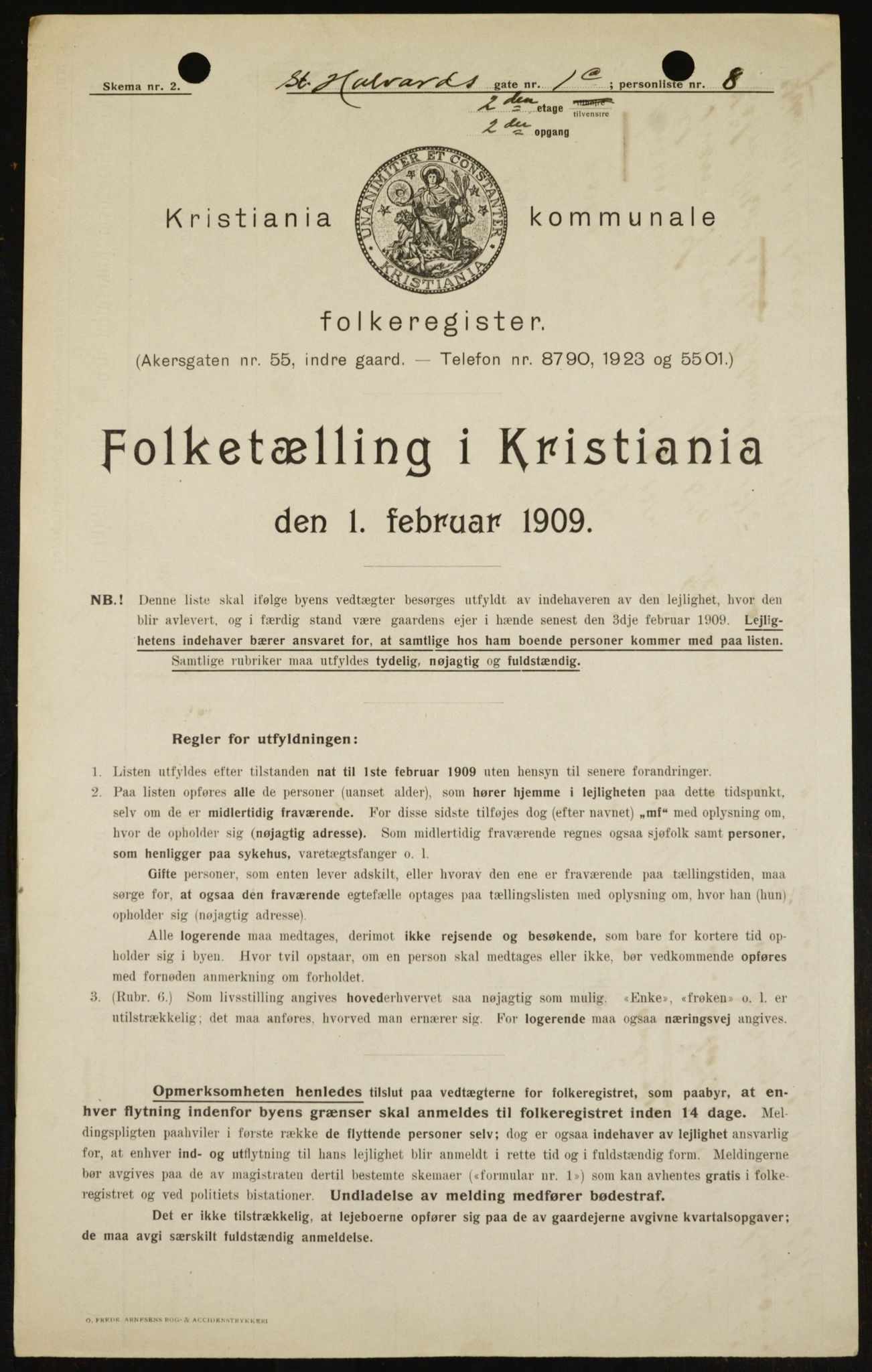 OBA, Kommunal folketelling 1.2.1909 for Kristiania kjøpstad, 1909, s. 79489