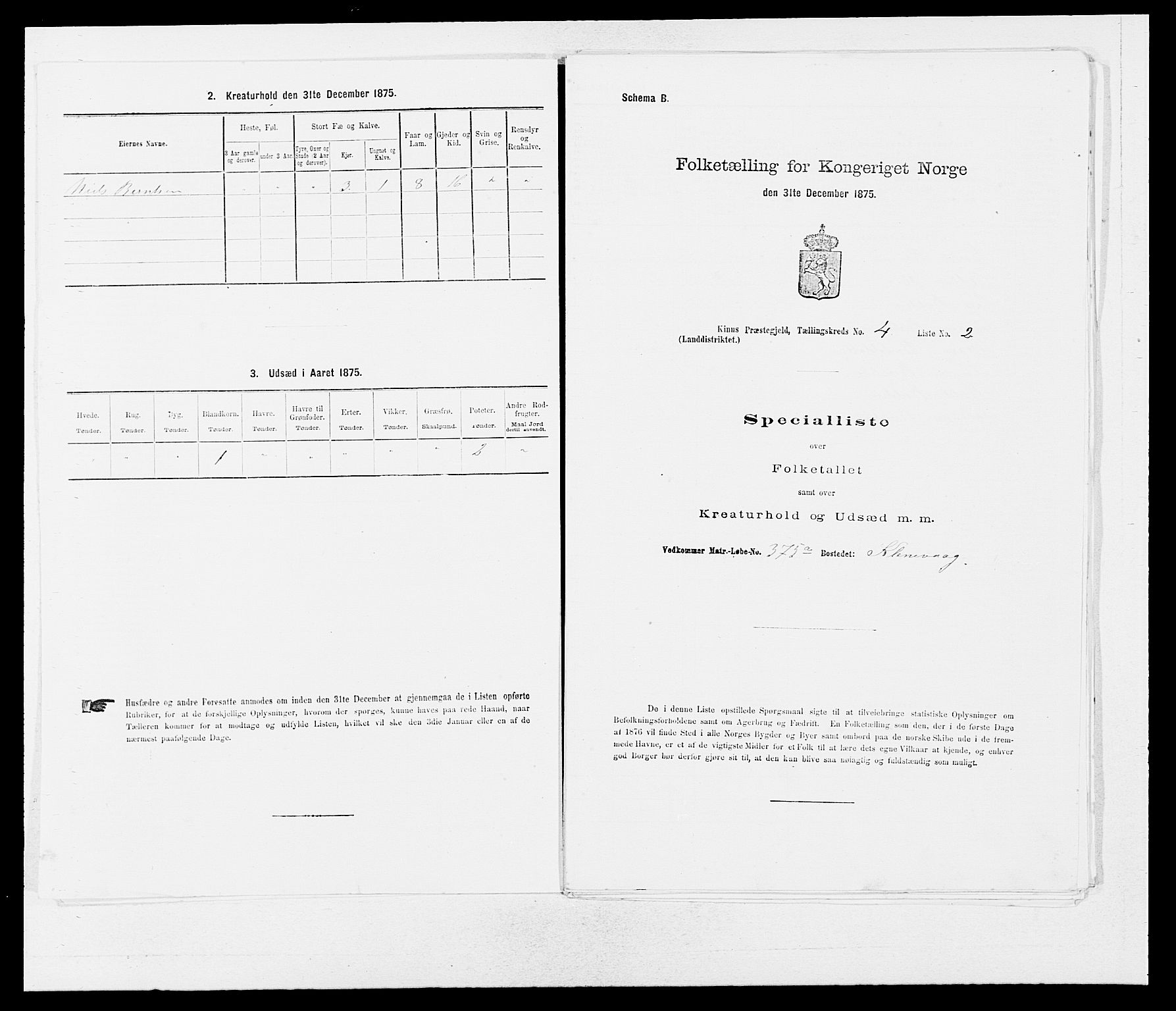 SAB, Folketelling 1875 for 1437L Kinn prestegjeld, Kinn sokn og Svanøy sokn, 1875, s. 405