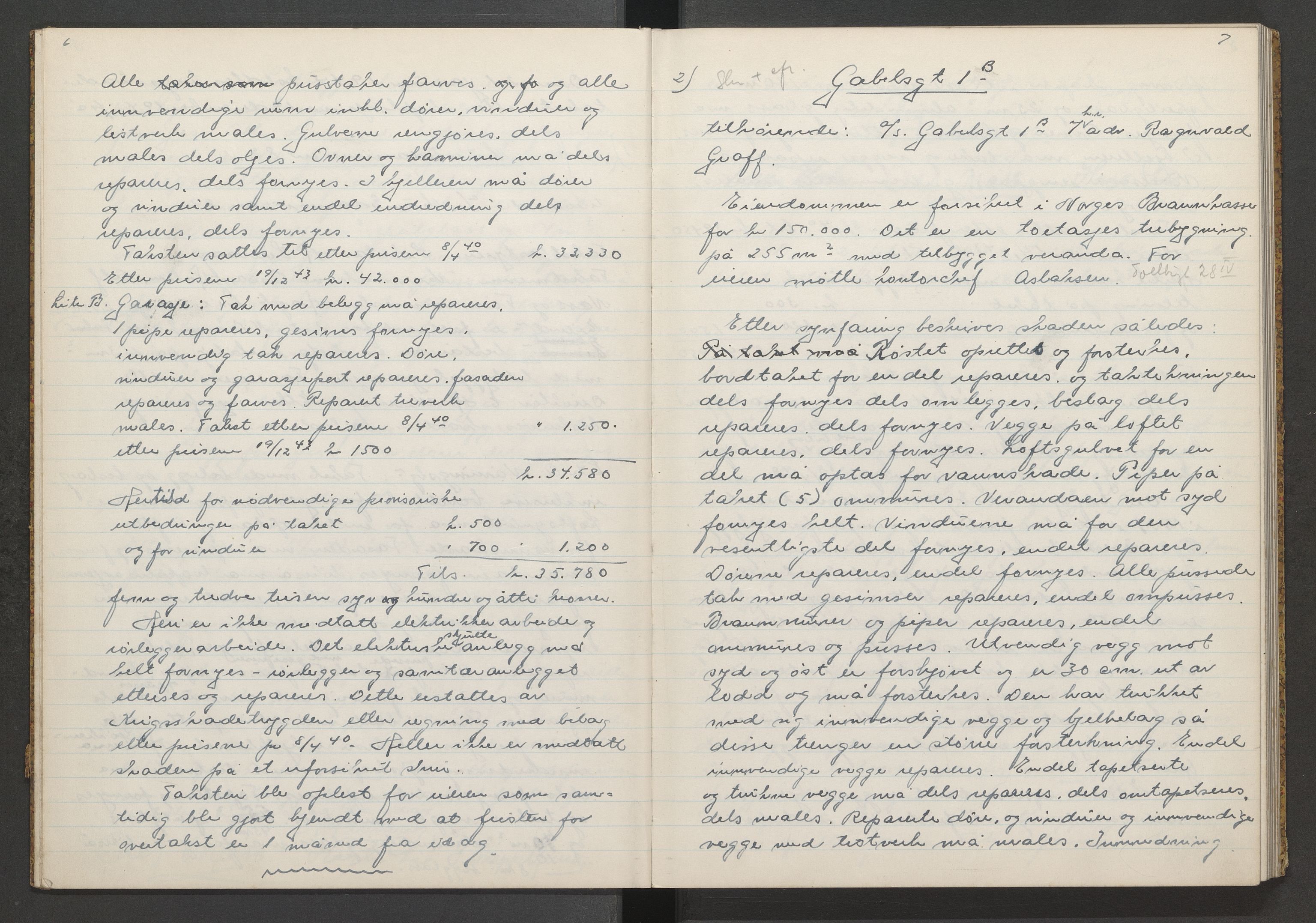 Norges brannkasse, branntakster Oslo, AV/SAO-A-11402/F/Fd/L0006: Krigsskadetakstprotokoll - nr. 6 b, 1944