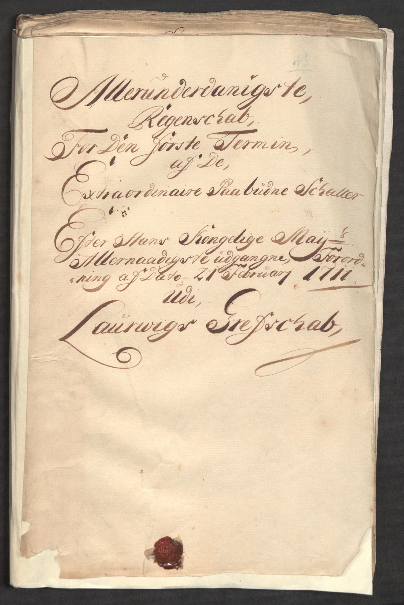 Rentekammeret inntil 1814, Reviderte regnskaper, Fogderegnskap, RA/EA-4092/R33/L1982: Fogderegnskap Larvik grevskap, 1711, s. 3