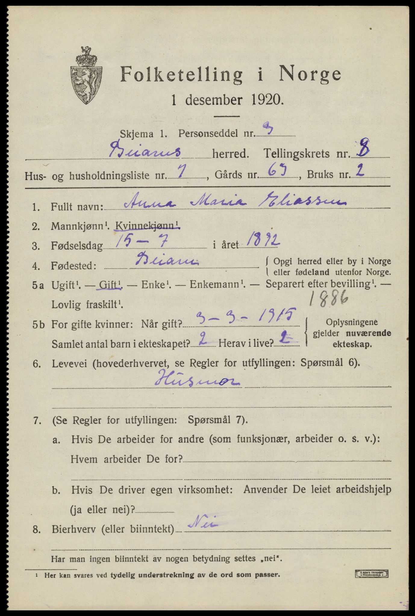 SAT, Folketelling 1920 for 1839 Beiarn herred, 1920, s. 4248