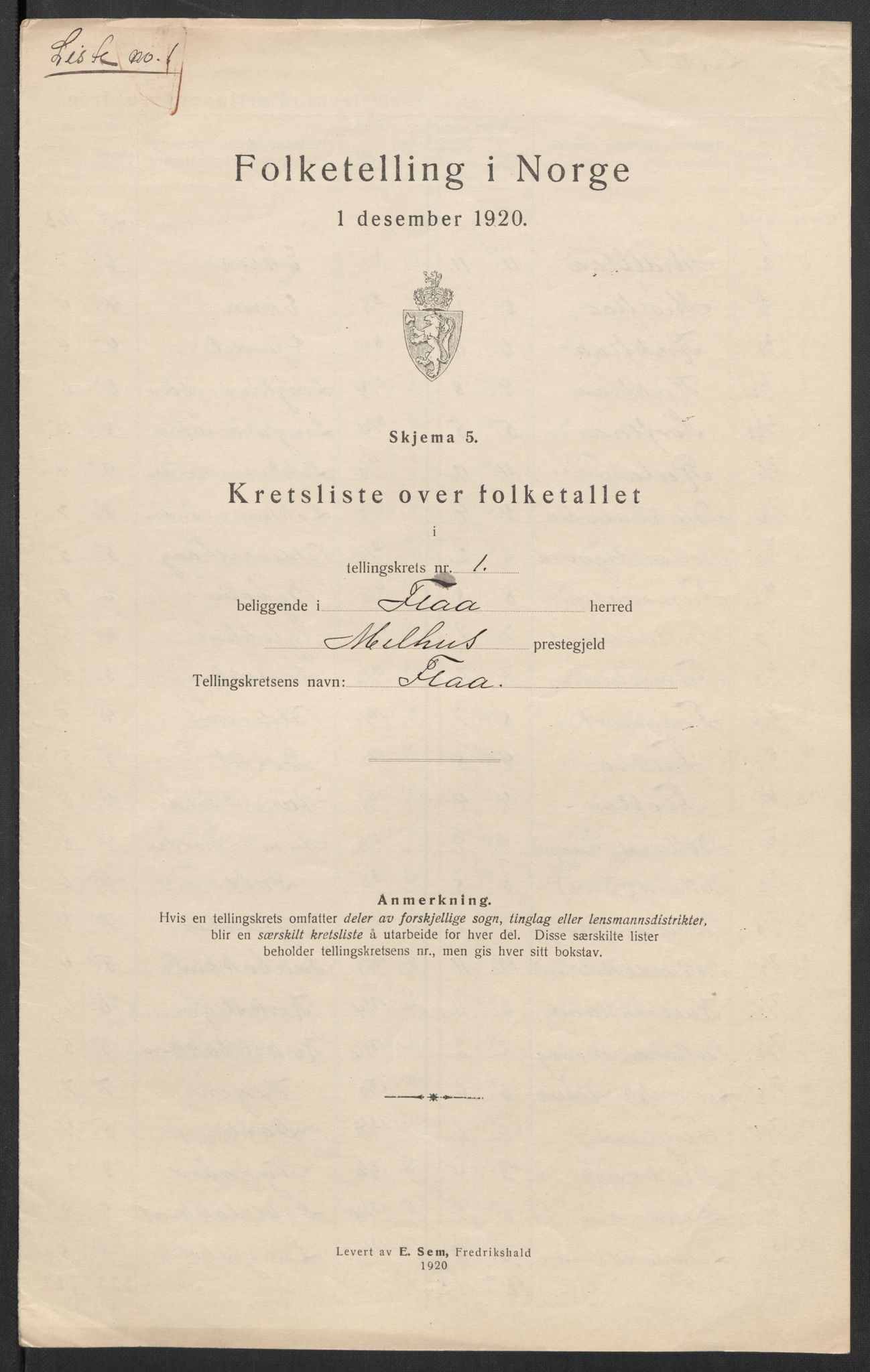 SAT, Folketelling 1920 for 1652 Flå herred, 1920, s. 6