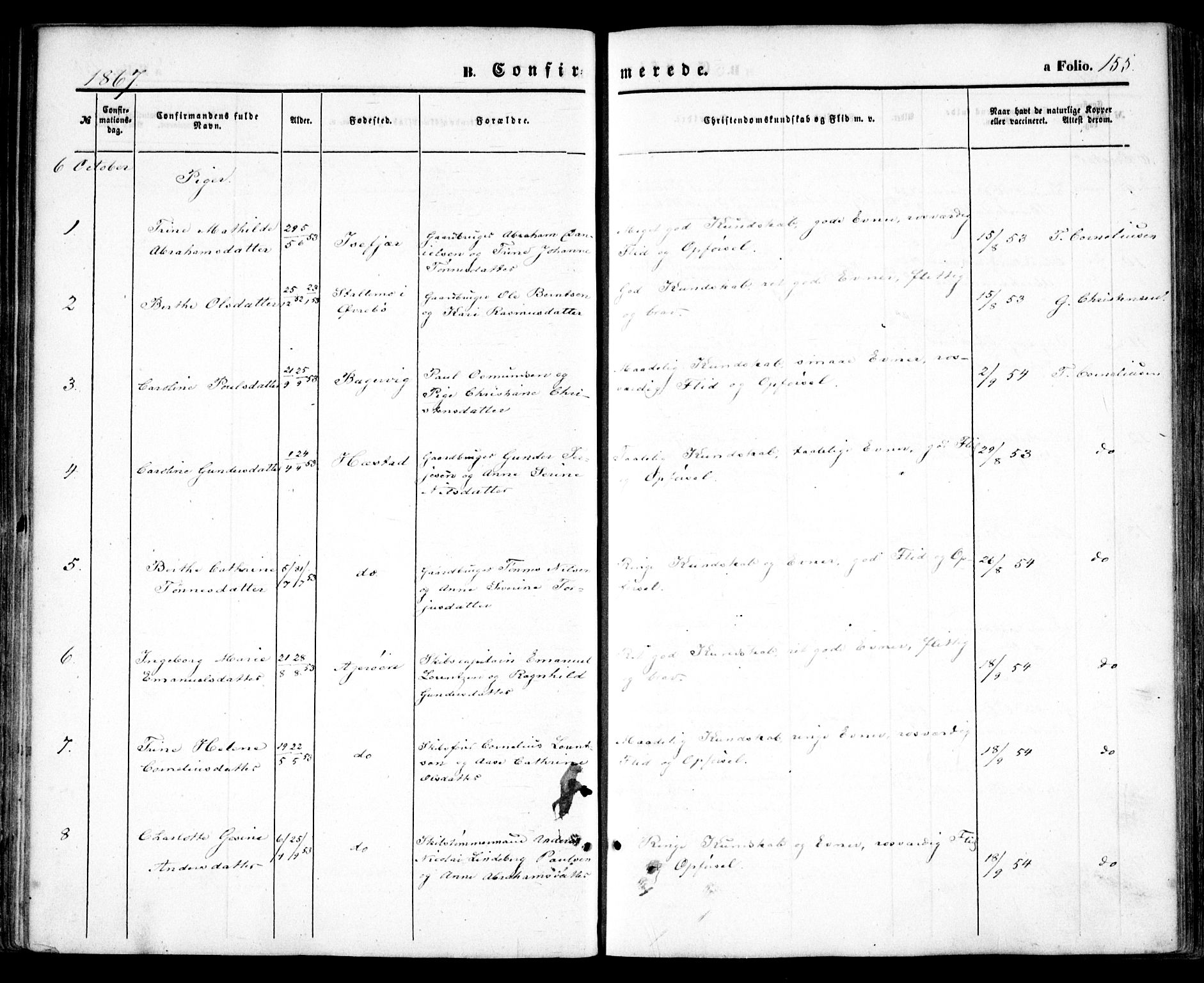 Høvåg sokneprestkontor, AV/SAK-1111-0025/F/Fa/L0004: Ministerialbok nr. A 4, 1859-1877, s. 155