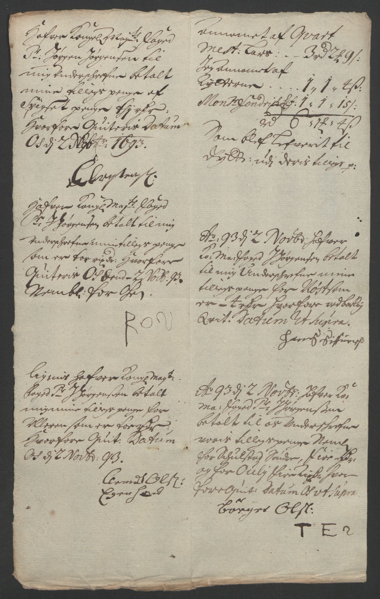Rentekammeret inntil 1814, Reviderte regnskaper, Fogderegnskap, AV/RA-EA-4092/R13/L0831: Fogderegnskap Solør, Odal og Østerdal, 1693, s. 262