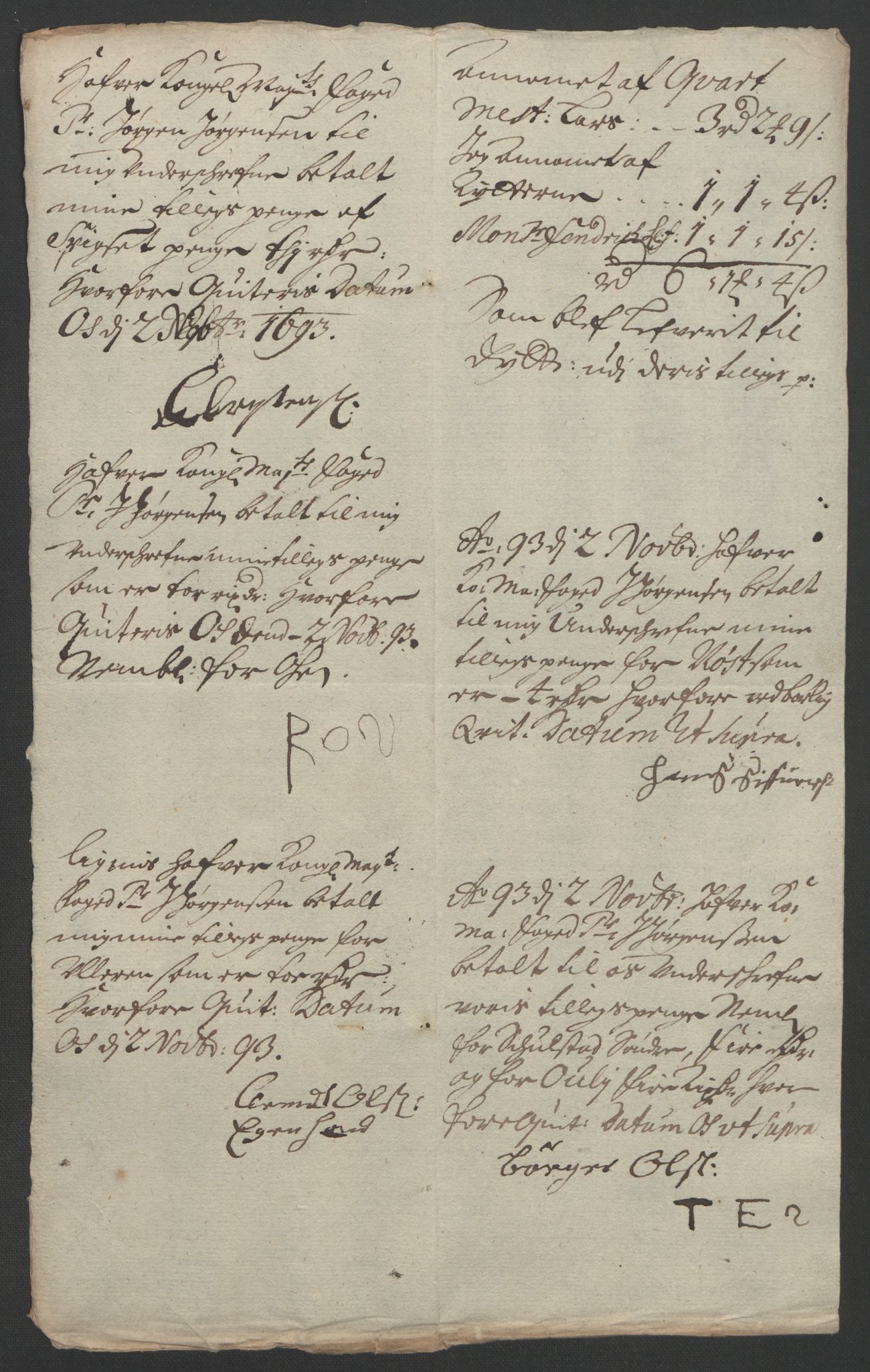 Rentekammeret inntil 1814, Reviderte regnskaper, Fogderegnskap, RA/EA-4092/R13/L0831: Fogderegnskap Solør, Odal og Østerdal, 1693, s. 262