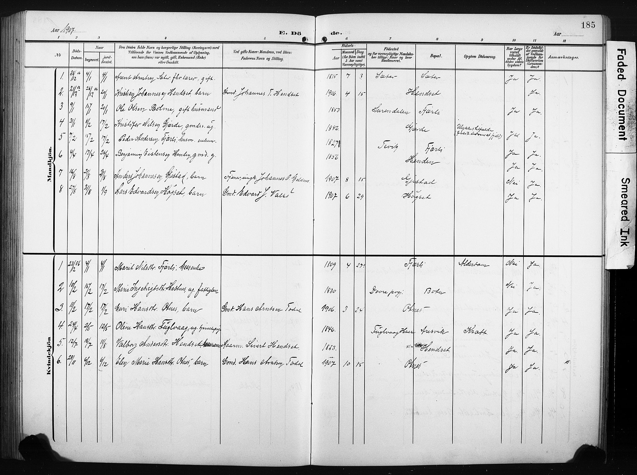 Ministerialprotokoller, klokkerbøker og fødselsregistre - Møre og Romsdal, SAT/A-1454/580/L0927: Klokkerbok nr. 580C02, 1904-1932, s. 185