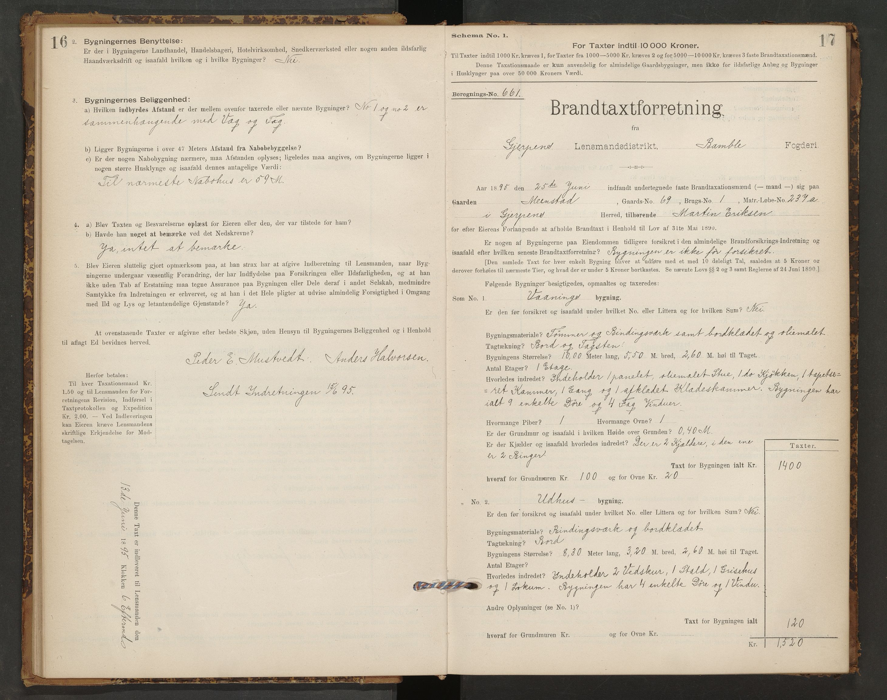 Gjerpen og Siljan lensmannskontor, AV/SAKO-A-555/Y/Ye/Yeb/L0001: Skjematakstprotokoll, 1895-1897