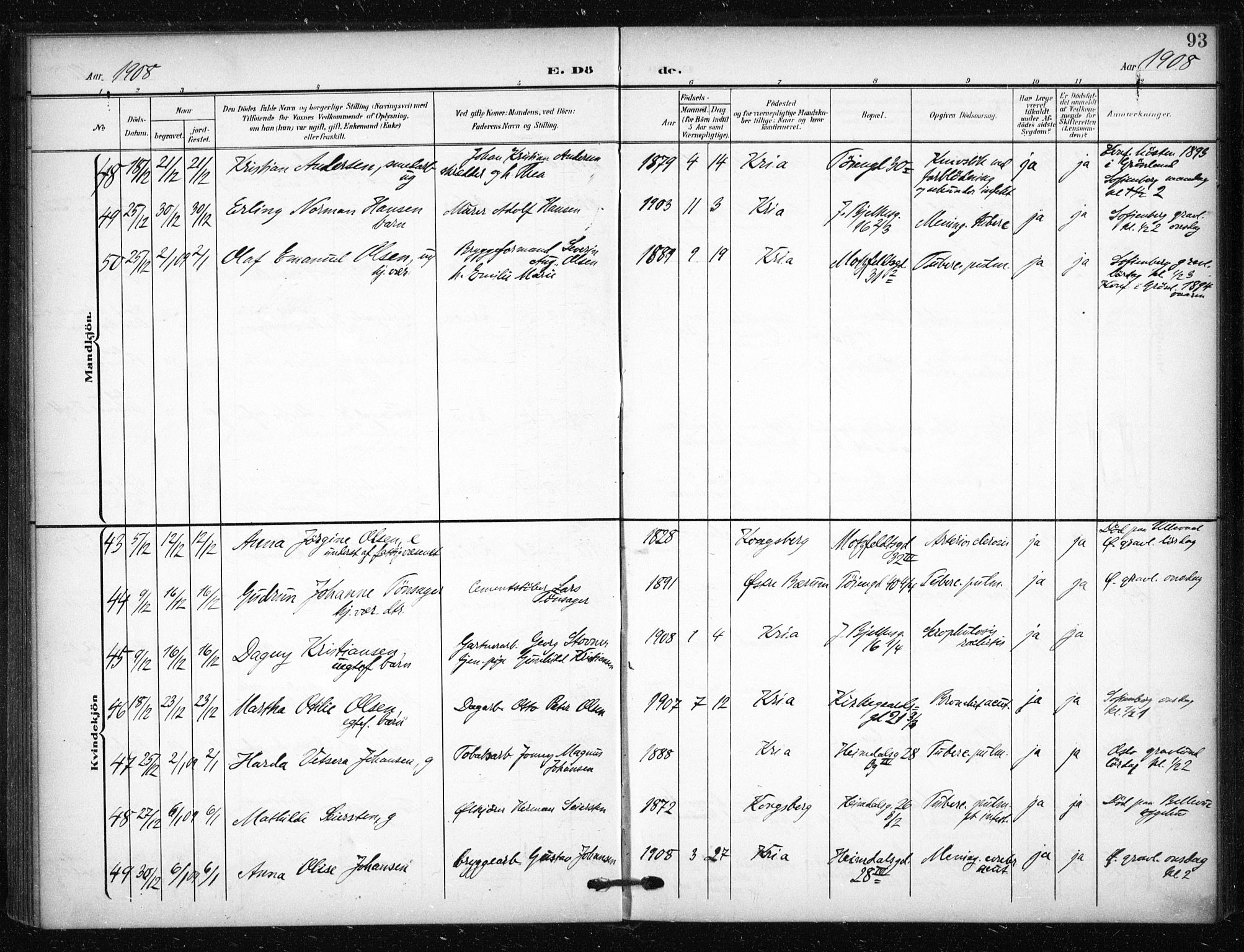 Tøyen prestekontor Kirkebøker, AV/SAO-A-10167a/F/Fa/L0002: Ministerialbok nr. I 2, 1907-1916, s. 93