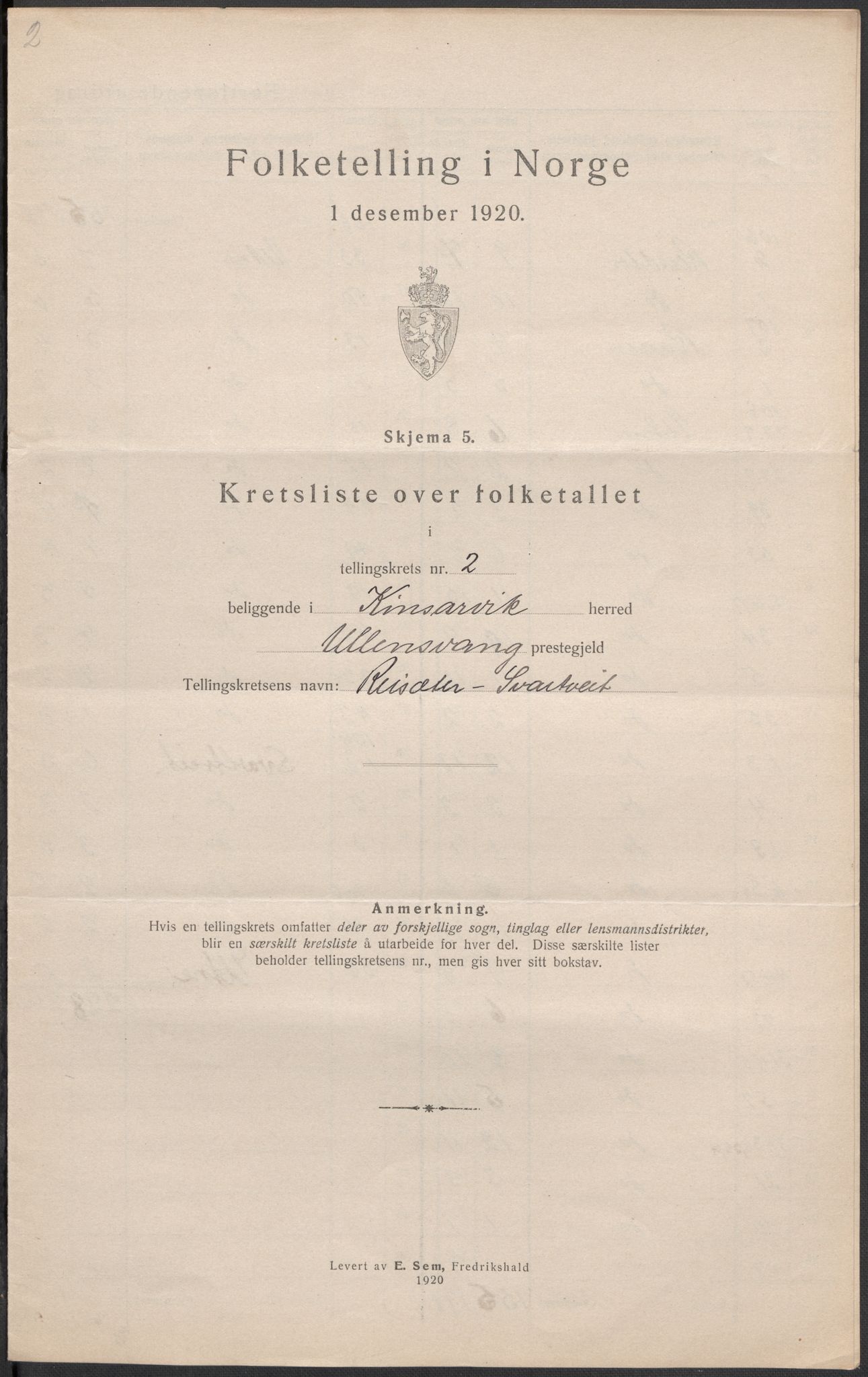 SAB, Folketelling 1920 for 1231 Kinsarvik herred, 1920, s. 8