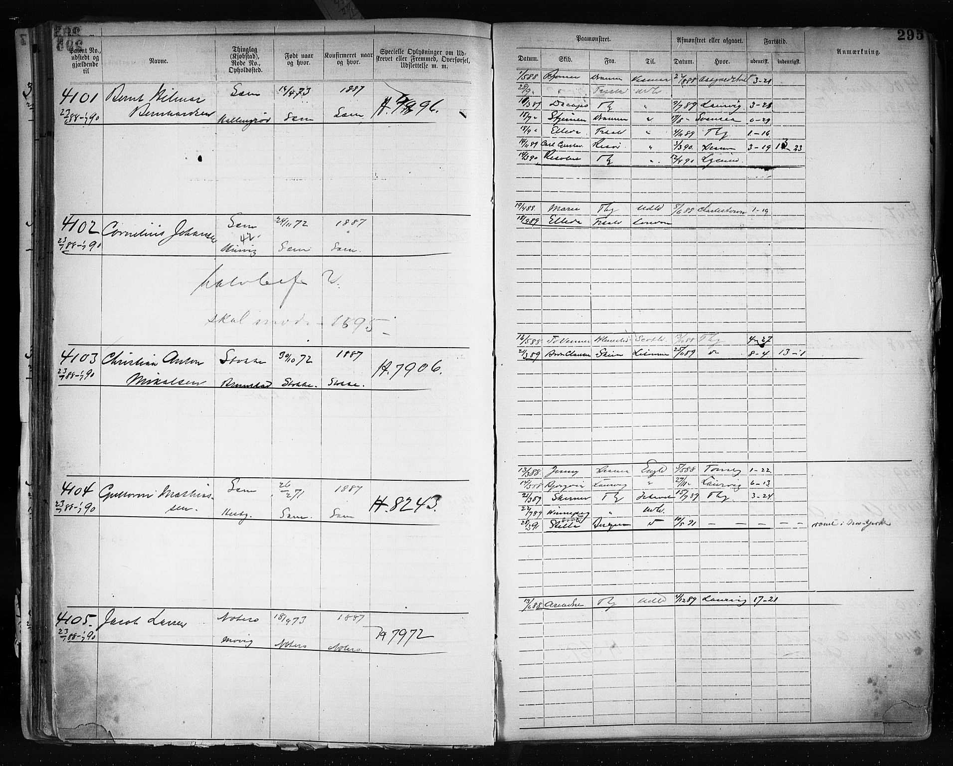 Tønsberg innrulleringskontor, SAKO/A-786/F/Fb/L0003: Annotasjonsrulle Patent nr. 2646-5149, 1881-1892, s. 303