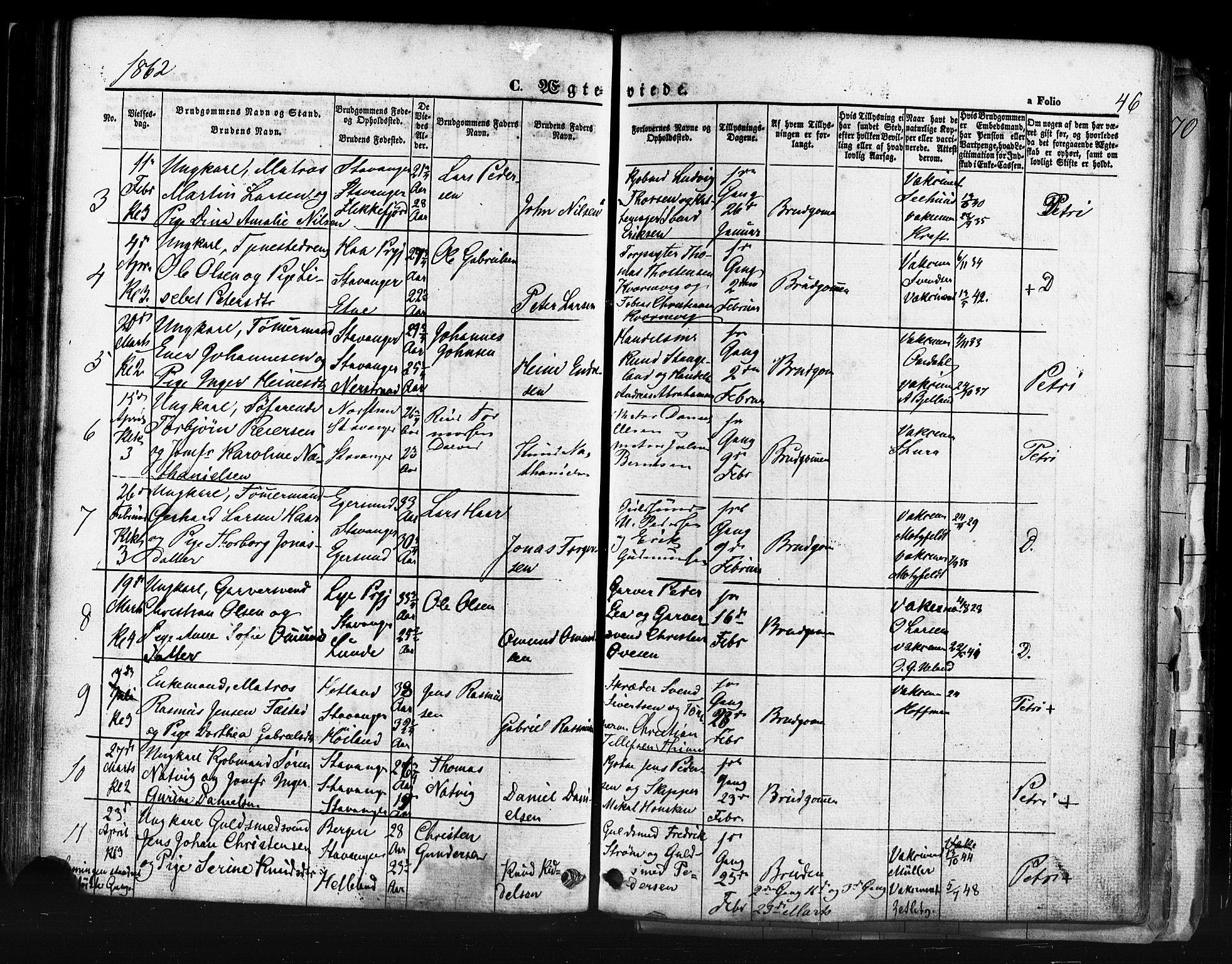 Domkirken sokneprestkontor, AV/SAST-A-101812/001/30/30BB/L0011: Klokkerbok nr. B 11, 1858-1876, s. 46